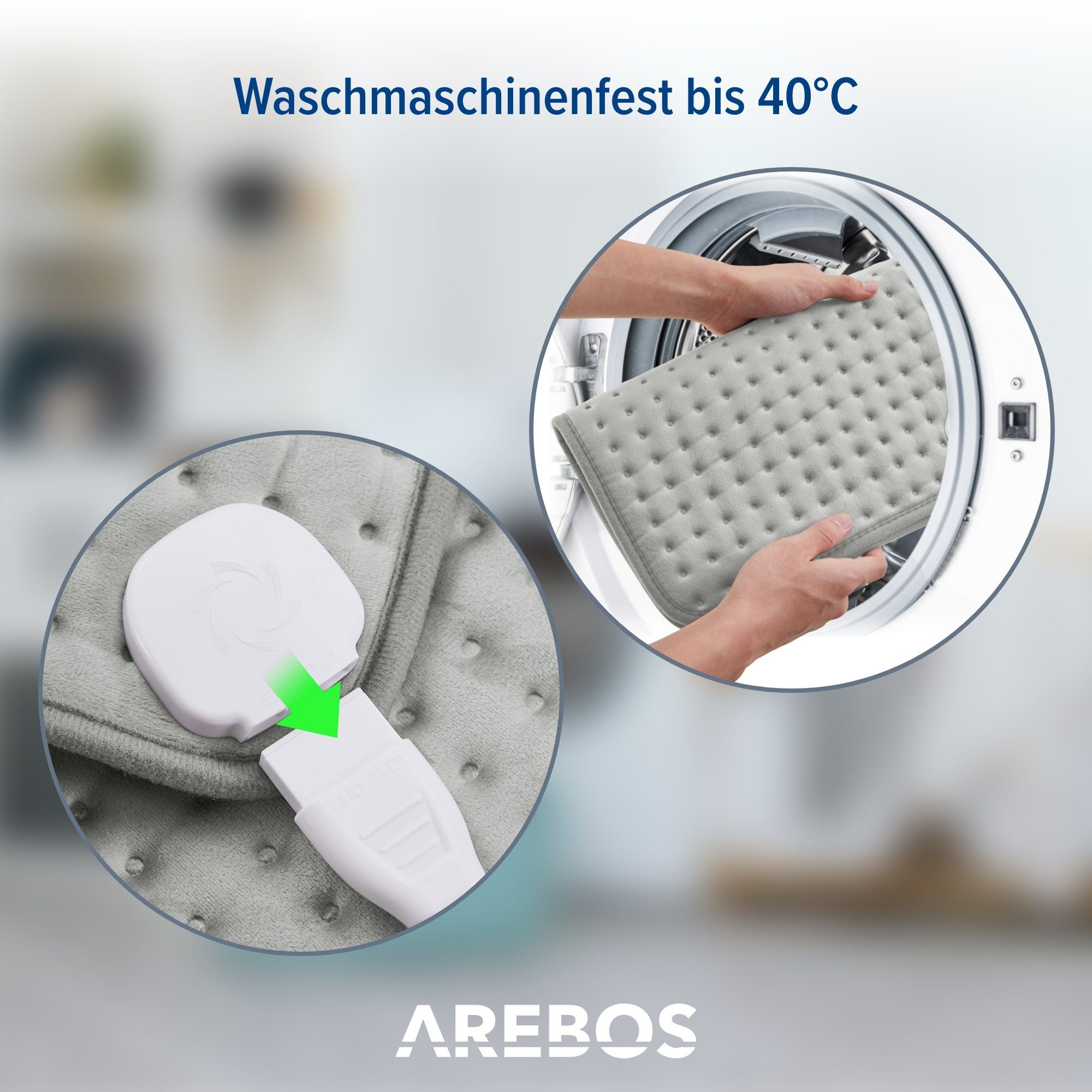 Arebos Heizkissen Wärmekissen, Schulter, Rückenheizung, 3 Grössen, Grau, Stück, Inkl. praktischer Aufbewahrungstasche