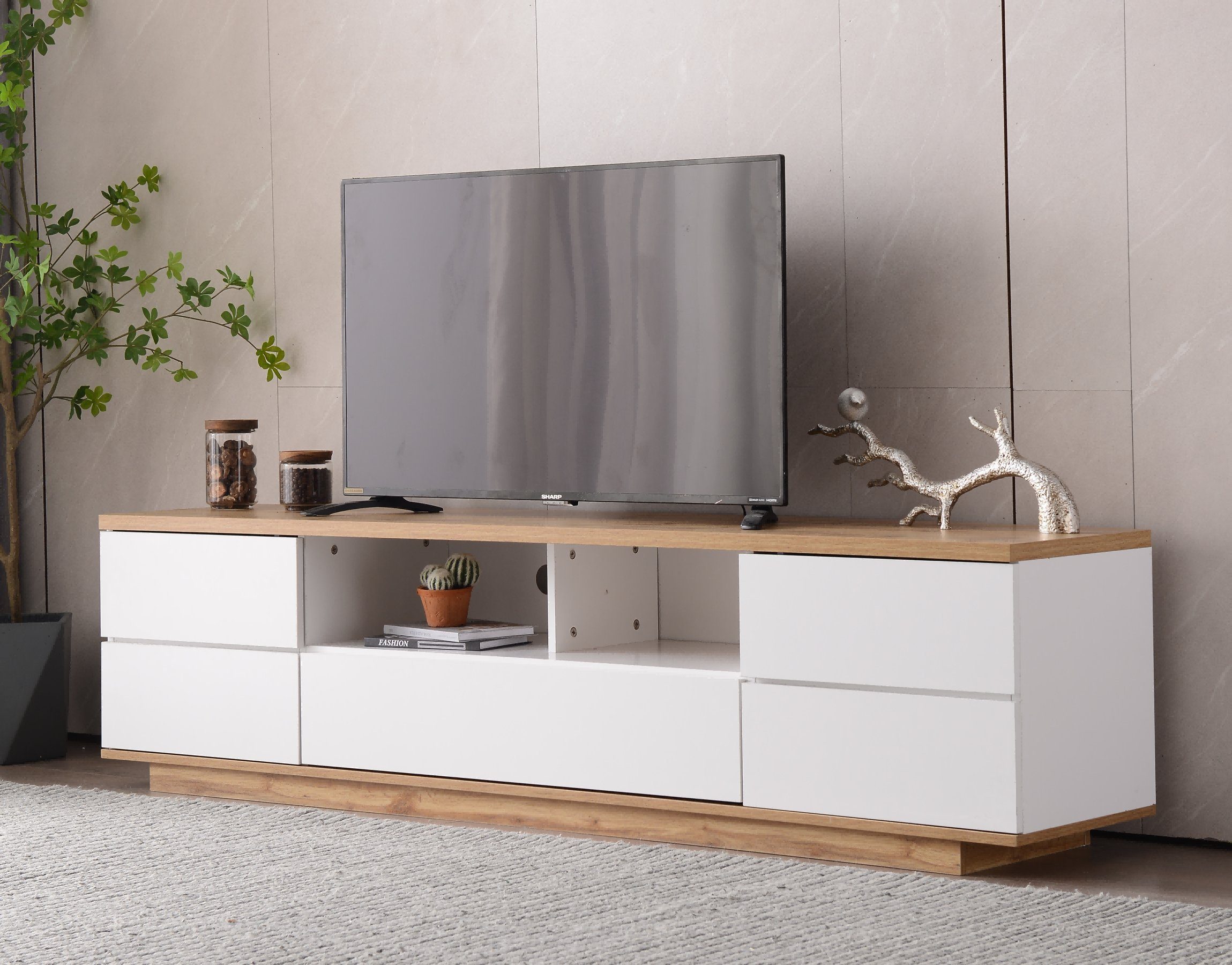 Merax Lowboard mit 5 Türen, Wildeiche TV Schrank, Fernsehtisch TV Board, Vintage Industrial, Breite 180cm