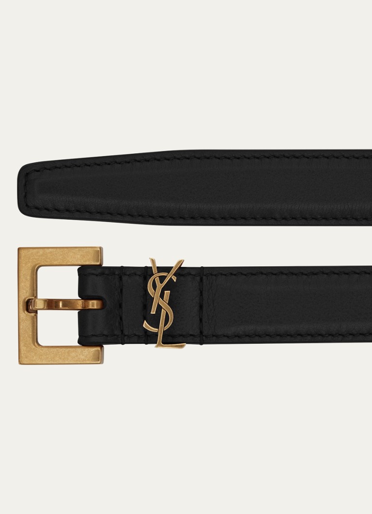 Curea îngustă din piele de vițel cu monogramă Saint Laurent
