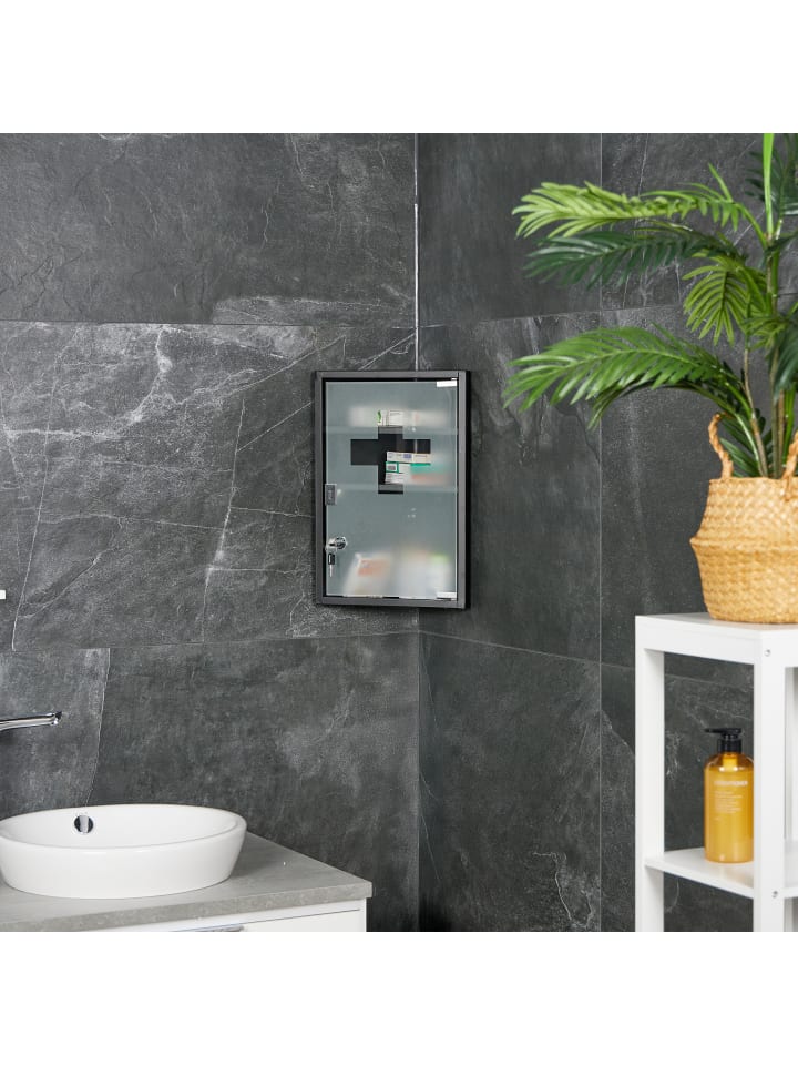 relaxdays Medizinschrank in Schwarz - (B)30 x (H)45 x (T)17,5 cm günstig kaufen onesize