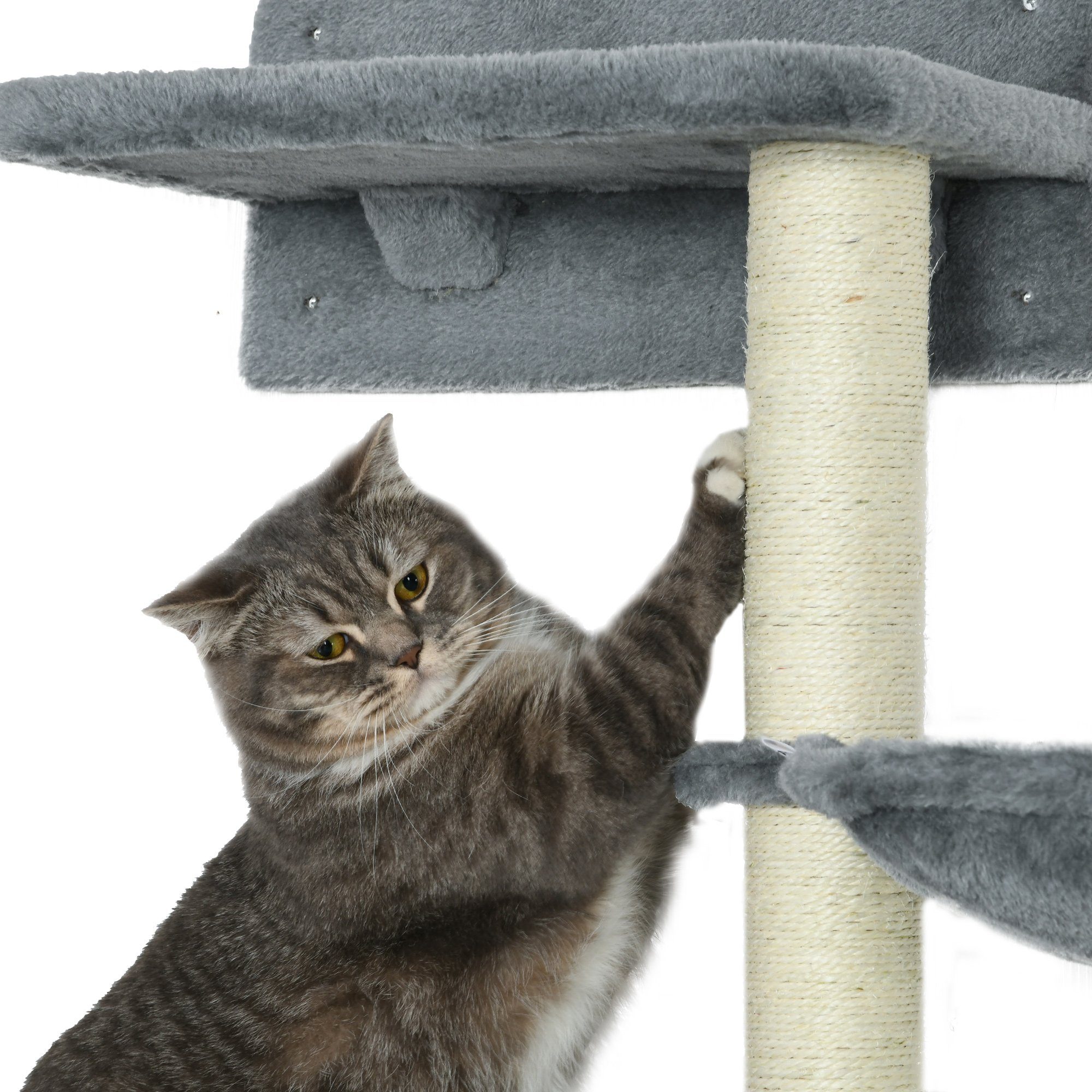 PawHut Katzen-Kletterwand Katzentreppe für Wandmontage Katzenstufen Kratzbaum, Sisal, Grau+Beige, Mit Plattformen