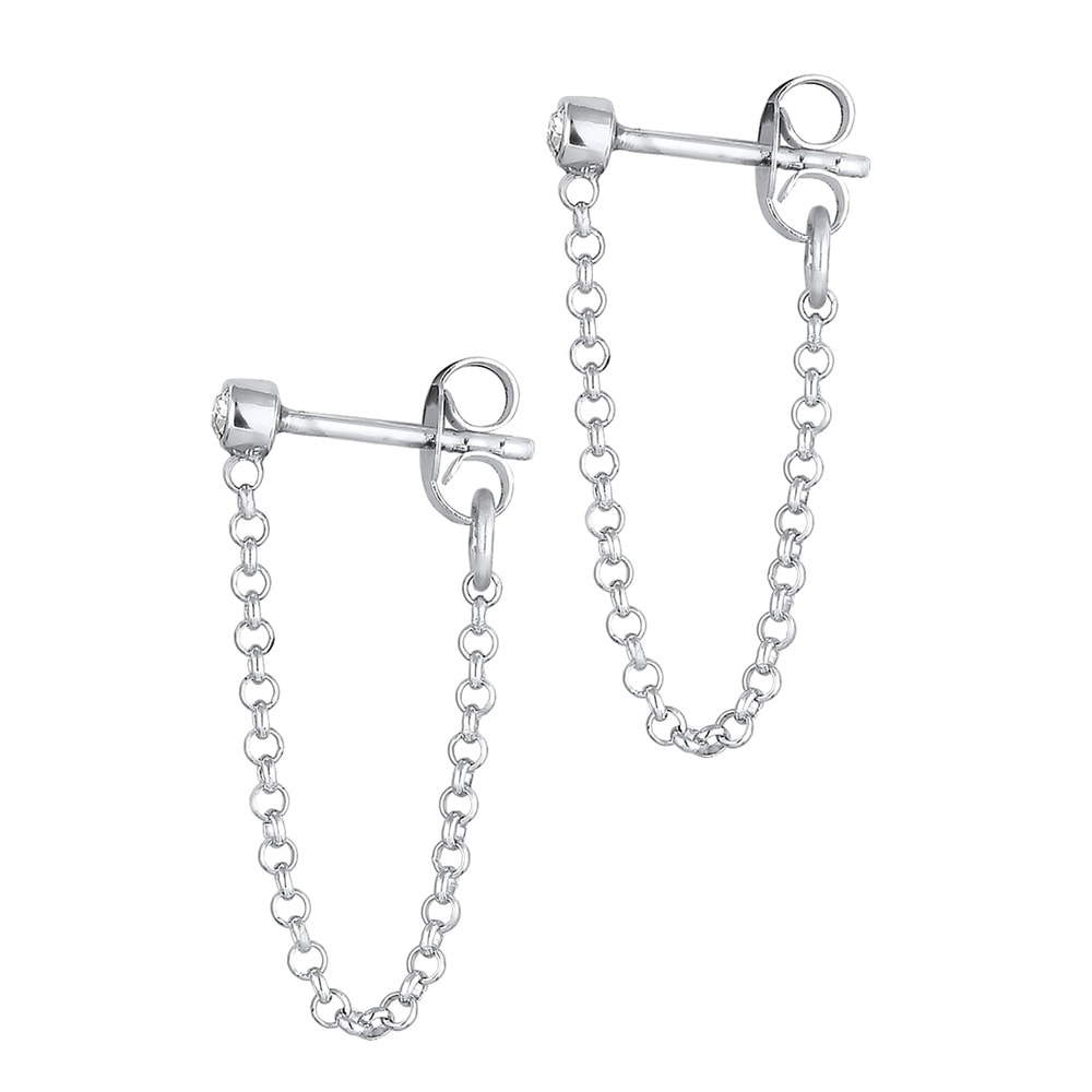 Elli Elli Boucles d'Oreilles Femmes Clous d'oreilles Chaîne Tendance Géo avec Cristal  Boucles d'oreilles