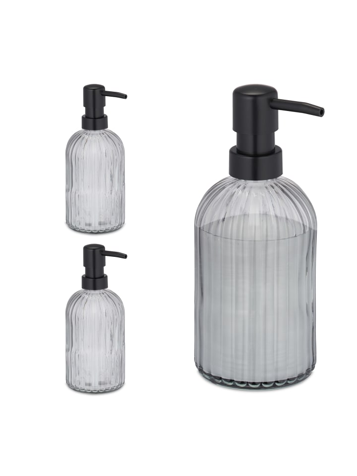 relaxdays 3 x Glas Seifenspender in Schwarz - 400 ml günstig kaufen onesize