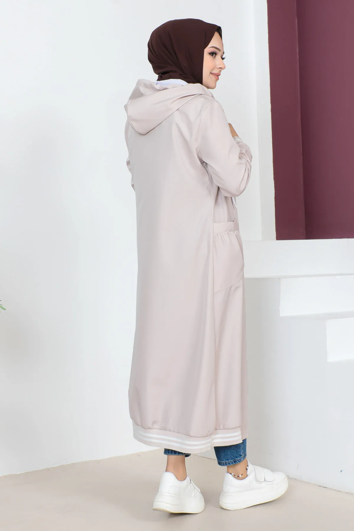 Tesettür Dünyası  Gerippter Trenchcoat TSD230638 Beige