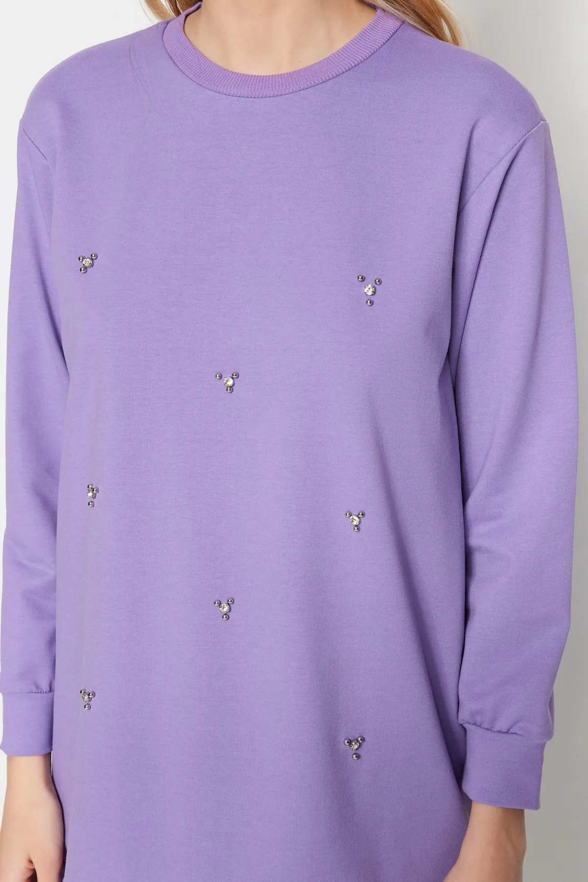Trendyol Modest  Lila Stricktunika mit Rundhalsausschnitt und Steindetail TCTSS22TN0072