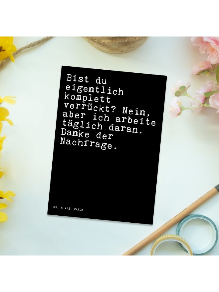 Mr. & Mrs. Panda Postkarte Bist du eigentlich komplett... mit Sp... in Schwarz günstig kaufen onesize