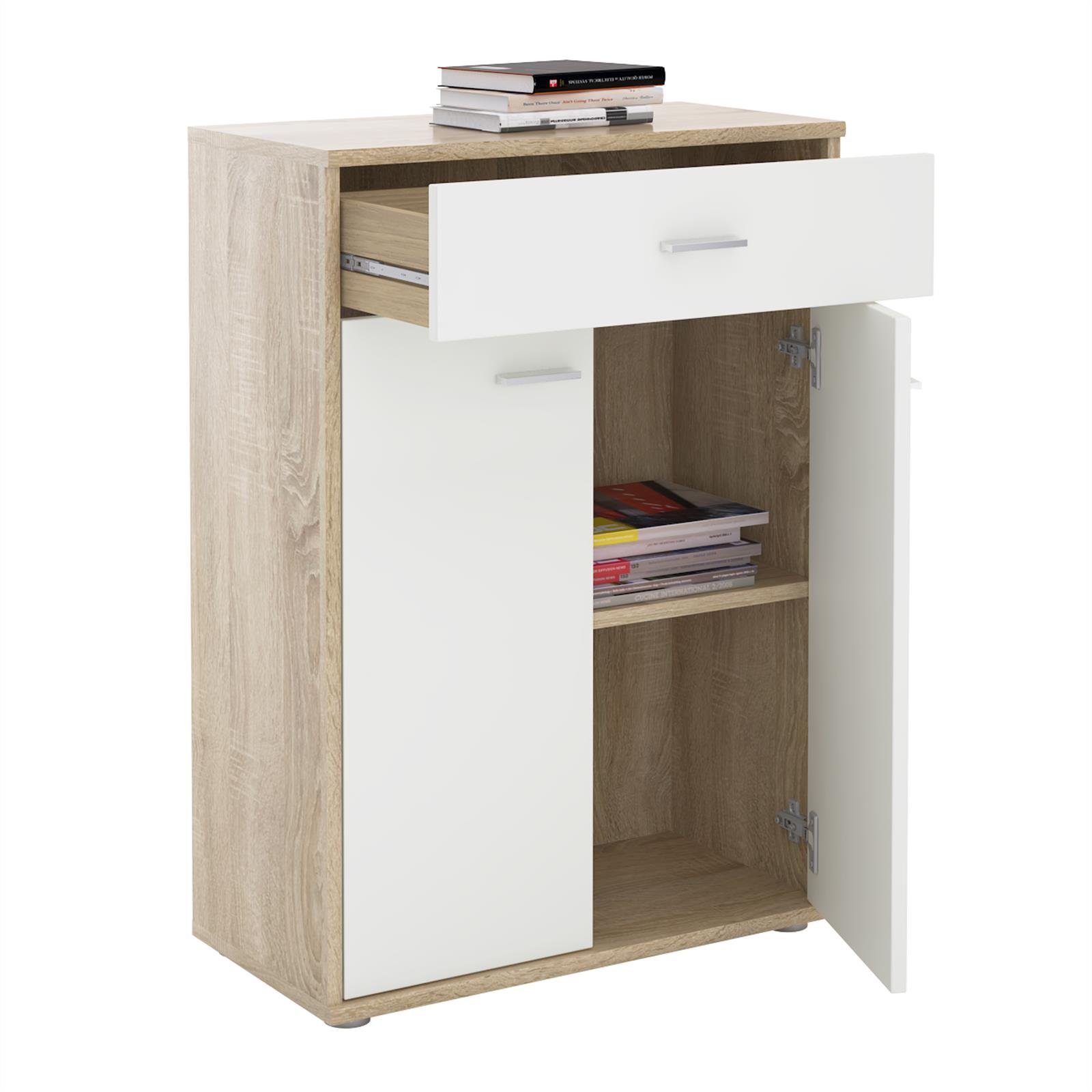 CARO-Möbel Highboard TOMMY, Kommode Sideboard Schrank in Sonoma Eiche / weiß 2 Türen Anrichte High