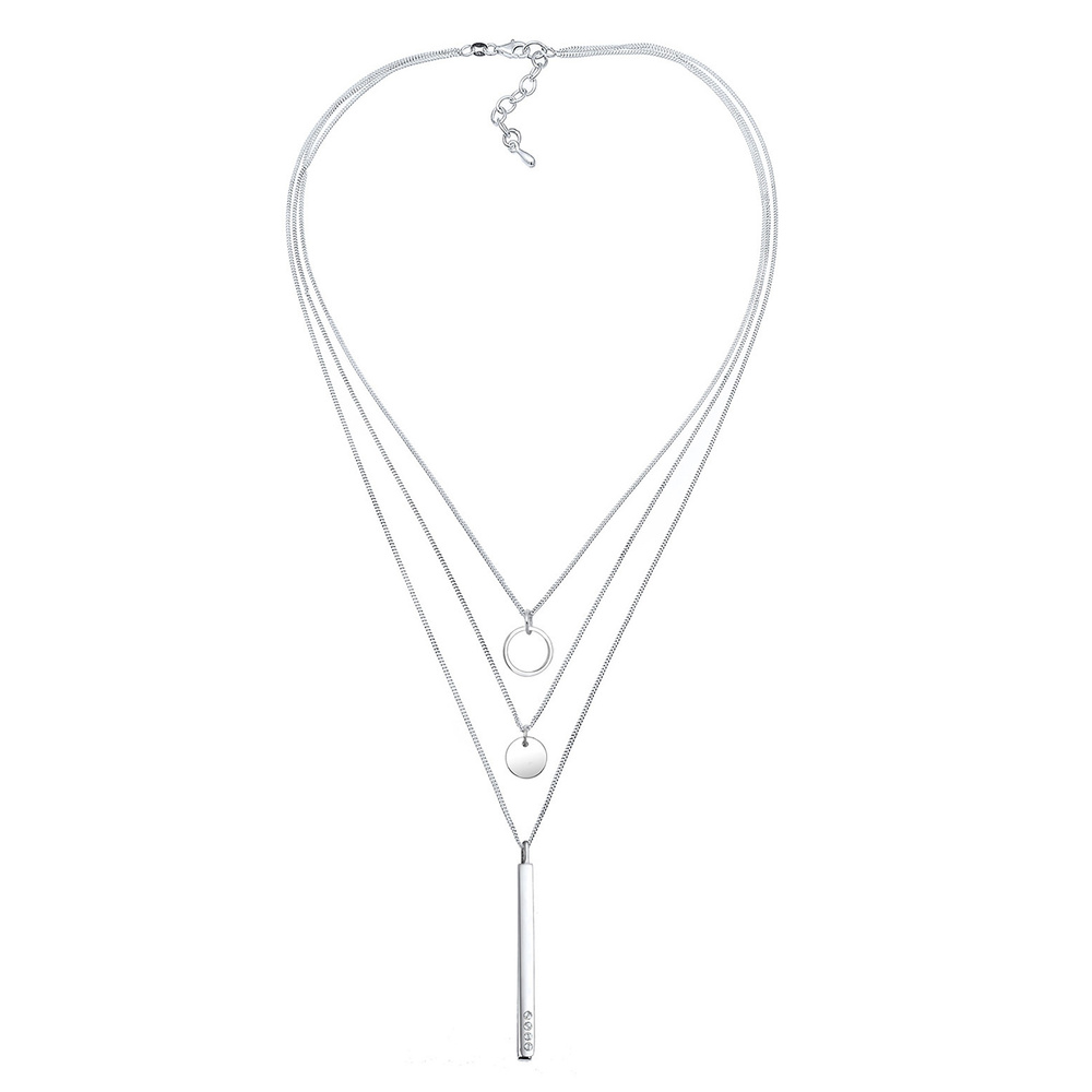 Elli Elli Collier Femmes Bâton Cercle Géo Couches avec Cristaux en Argent Sterling 925 collier