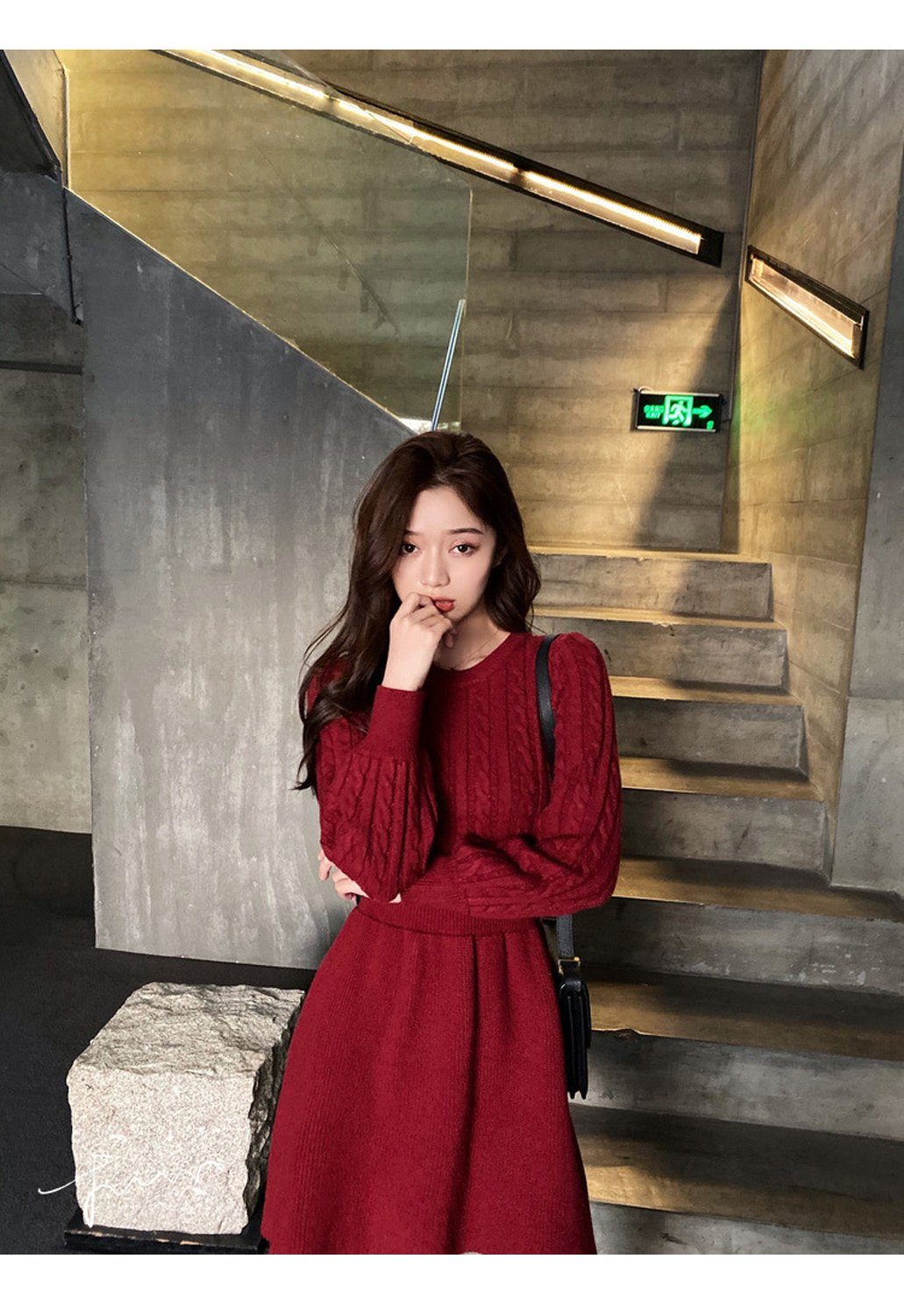 aikidio Stillkleid Strickkleid für Damen im Herbst und Winter mit gedrehten Nähten