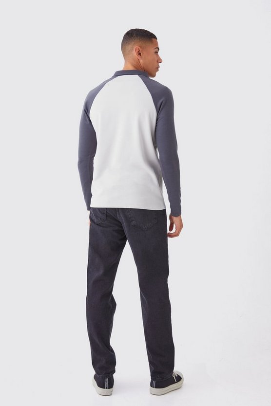 Langärmliges Slim-Fit Colorblock Poloshirt