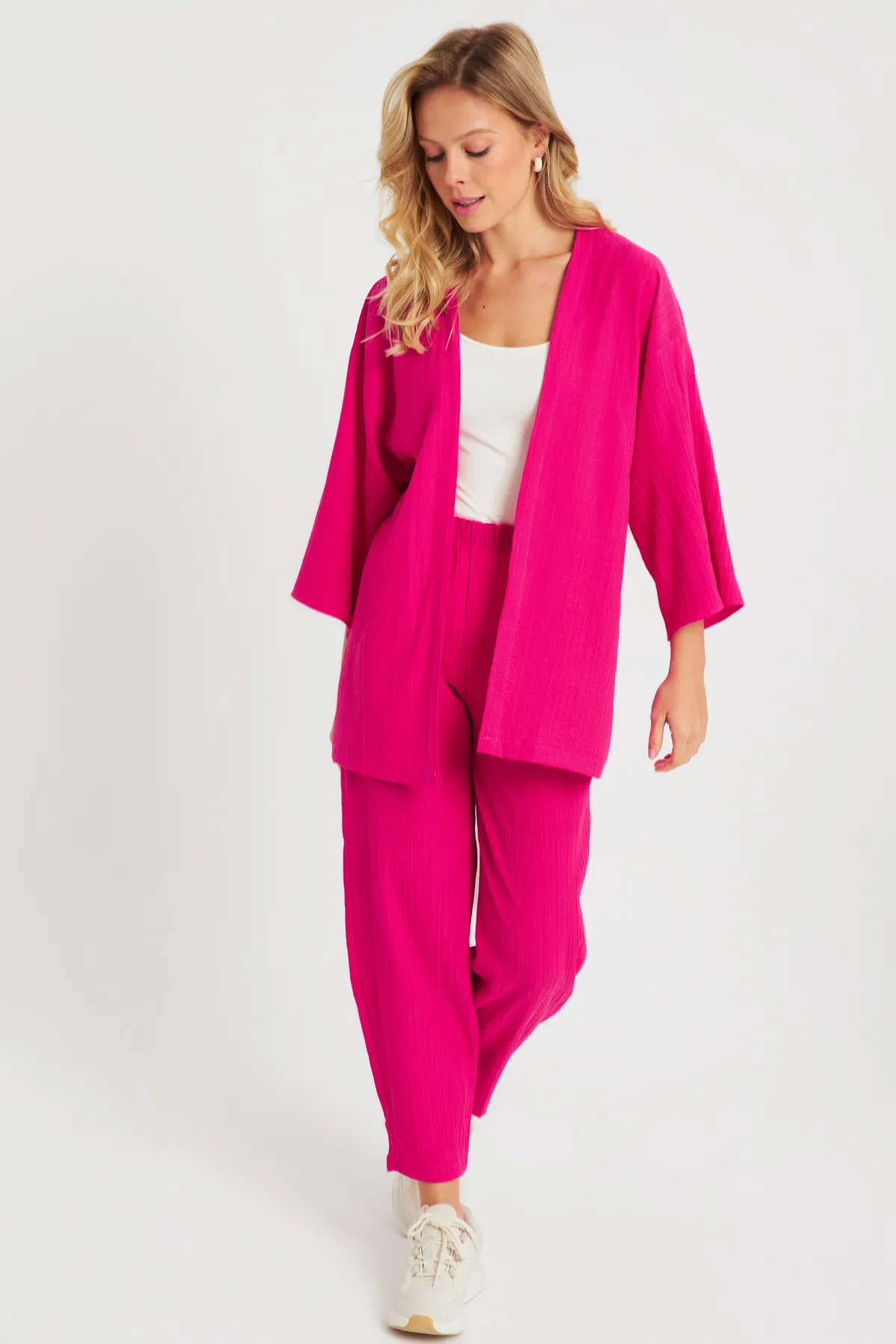 Cool & Sexy  Gewickeltes Kimono-Set für Damen Fuchsia Q983
