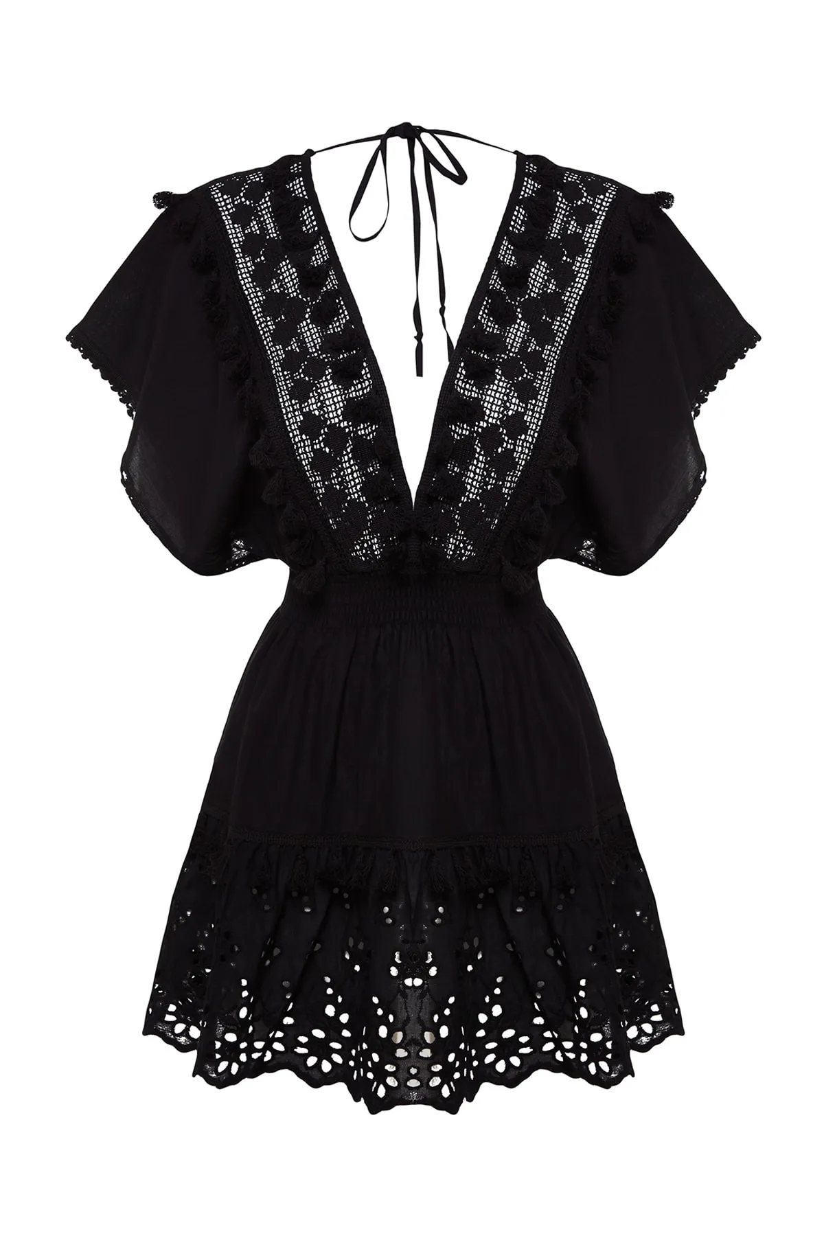 Trendyol Collection  Schwarzes Mini-Strandkleid aus 100 % Baumwolle mit gewebter Stickerei und detailliertem Detail TBESS21EL1248