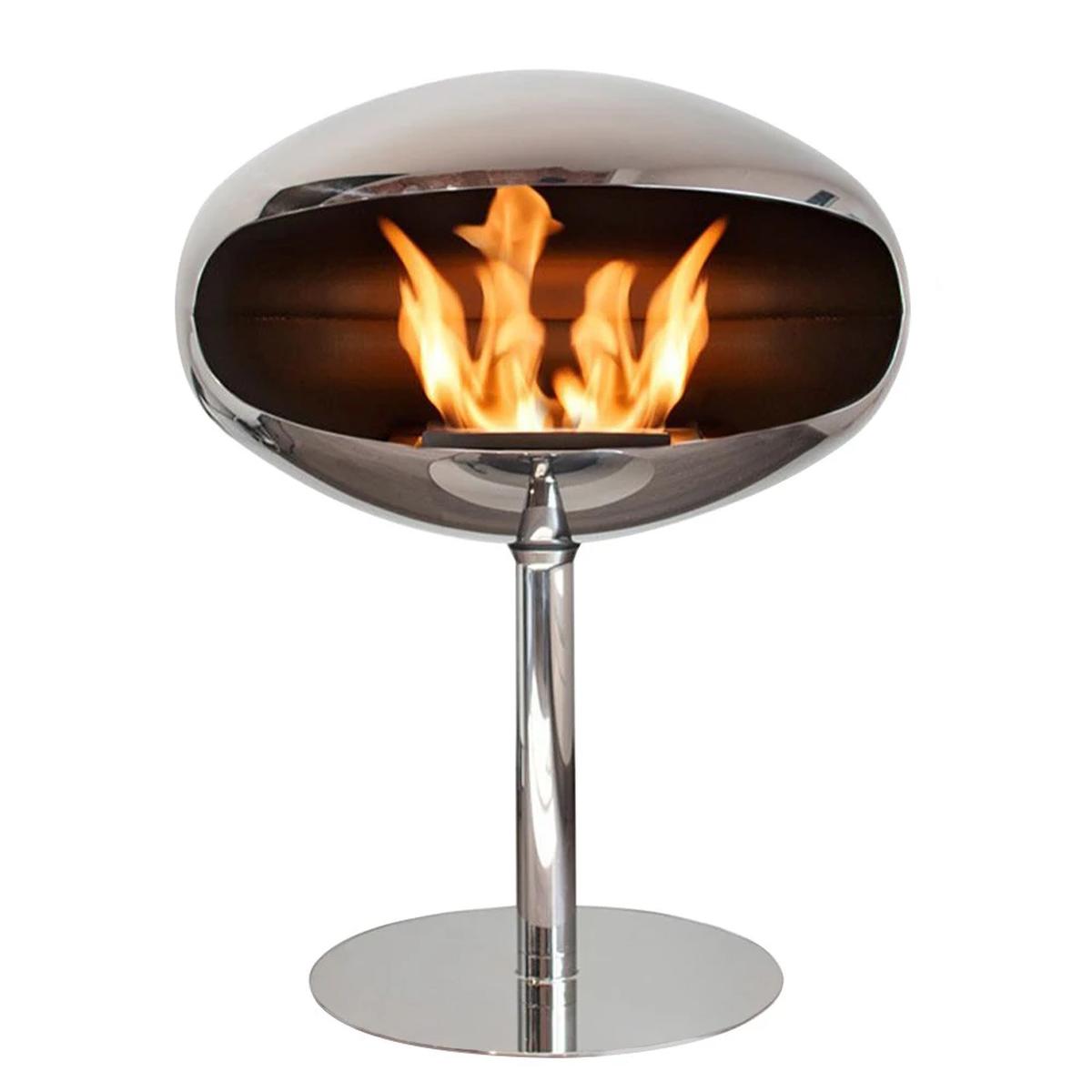 Cocoon Fires Kokonsockel, polierter Stahl, freistehender Bioethanol-Kamin, 3 kW