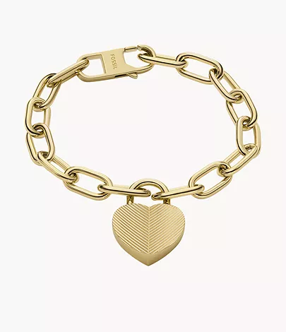 Fossil Armband Harlow Linear Texture Heart Edelstahl goldfarben