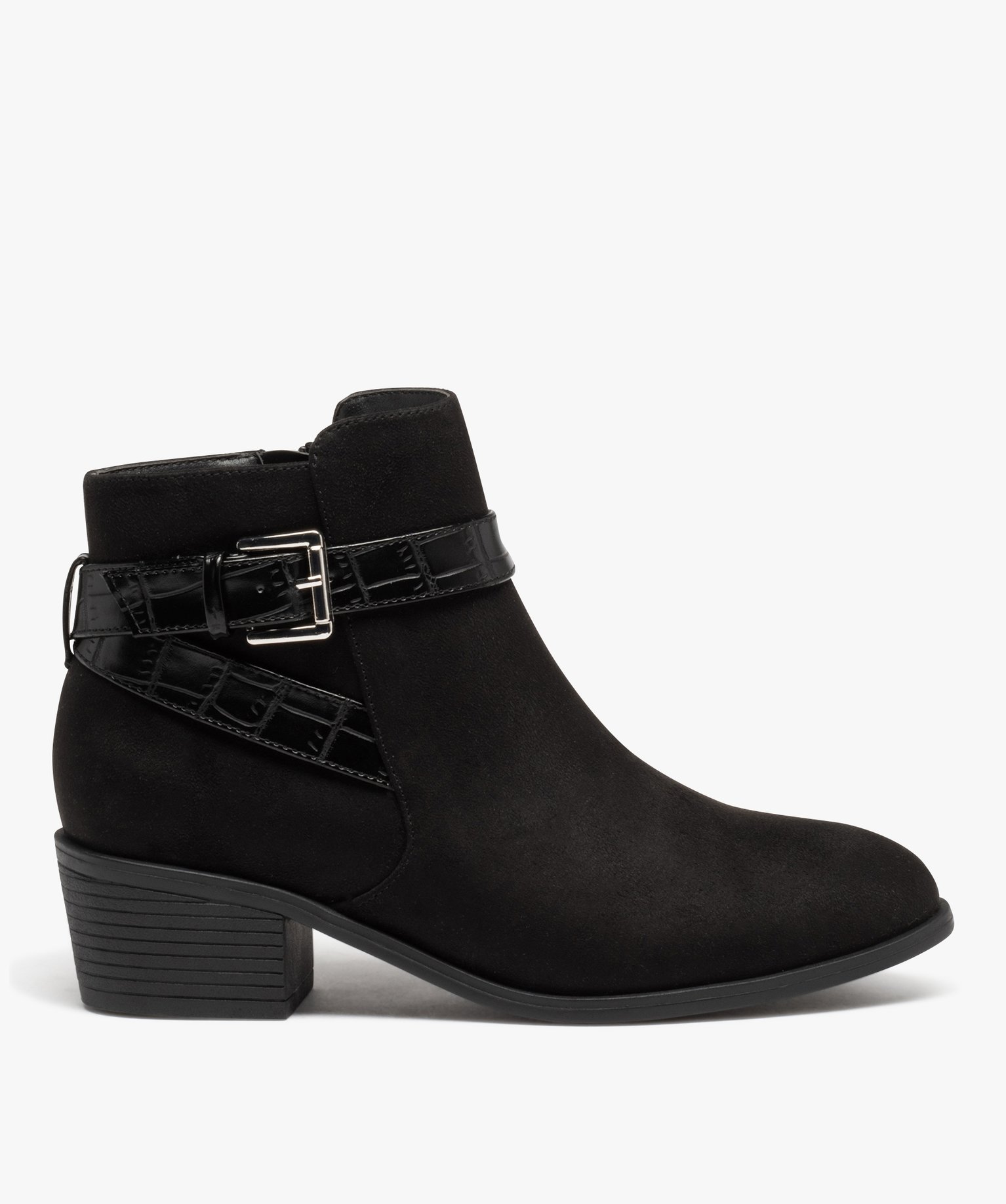 Boots femme unies à talon carré bride avec boucle fantaisie noir | GEMO
