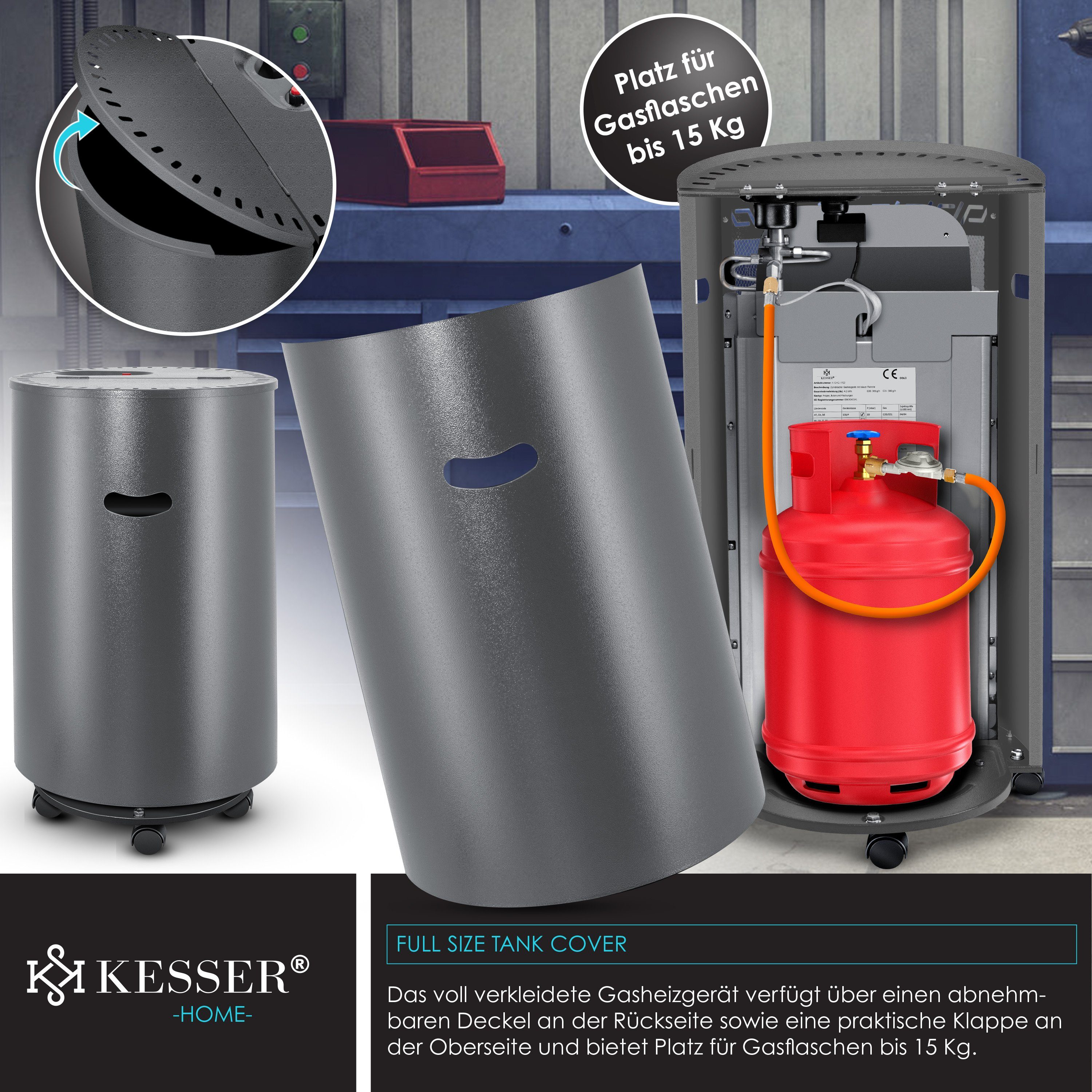 KESSER Wärmewelle, 4200 W, Gasheizer Keramik Gas Heizer 4200 Watt Heizstrahler + Gasdruckregler