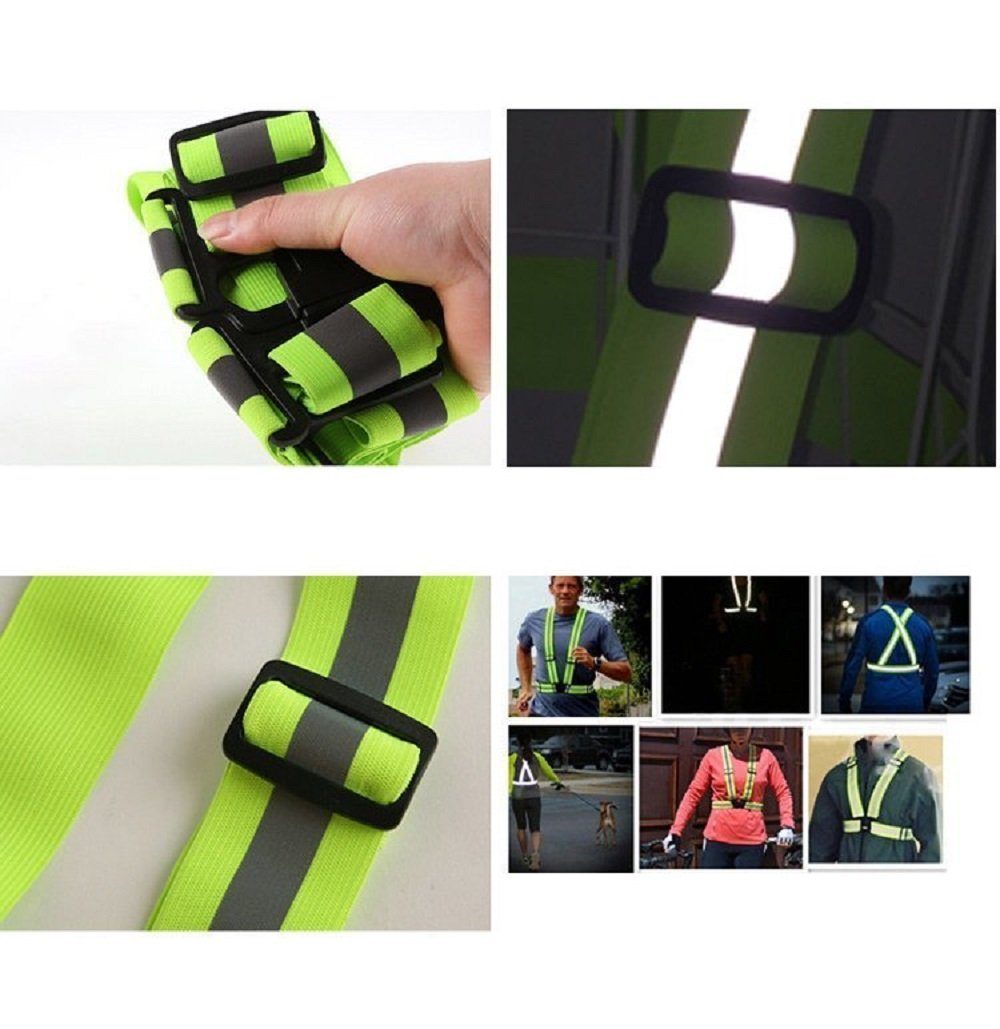 cofi1453 Warnweste Unisex einstellbare reflektierende Sicherheitsgurt Weste Warnweste Motorrrad Reflektor Leuchtweste Sport Unfallweste