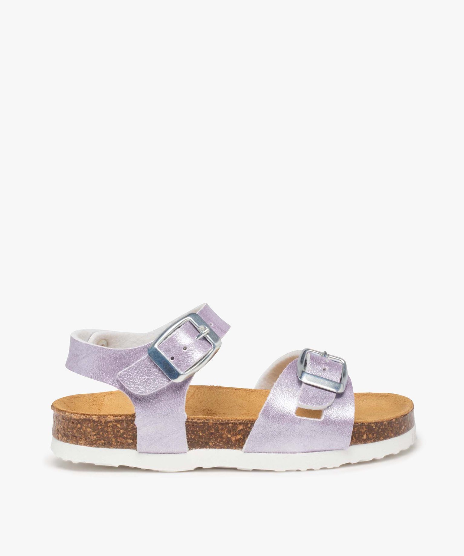 Sandales fille à brides métallisées et semelle liège violet clair | GEMO
