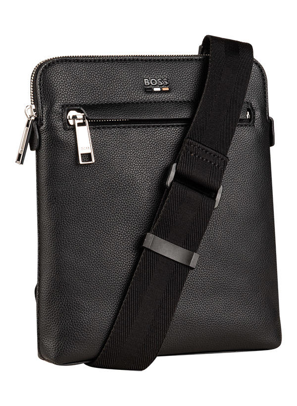 BOSS Black, Umhängetasche, Recycelter Material-Mix, schwarz