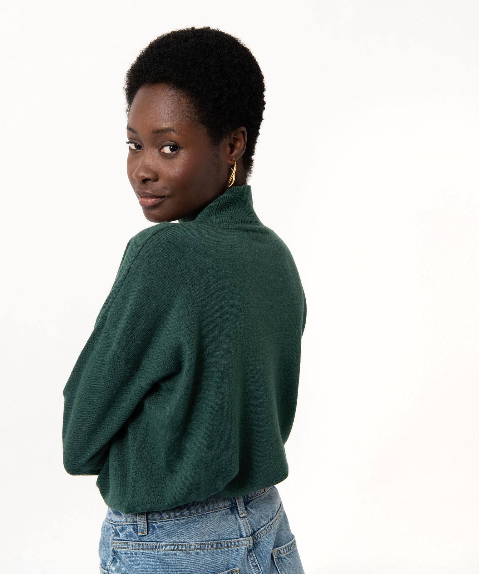 Pull à col montant en maille fine femme vert | GEMO