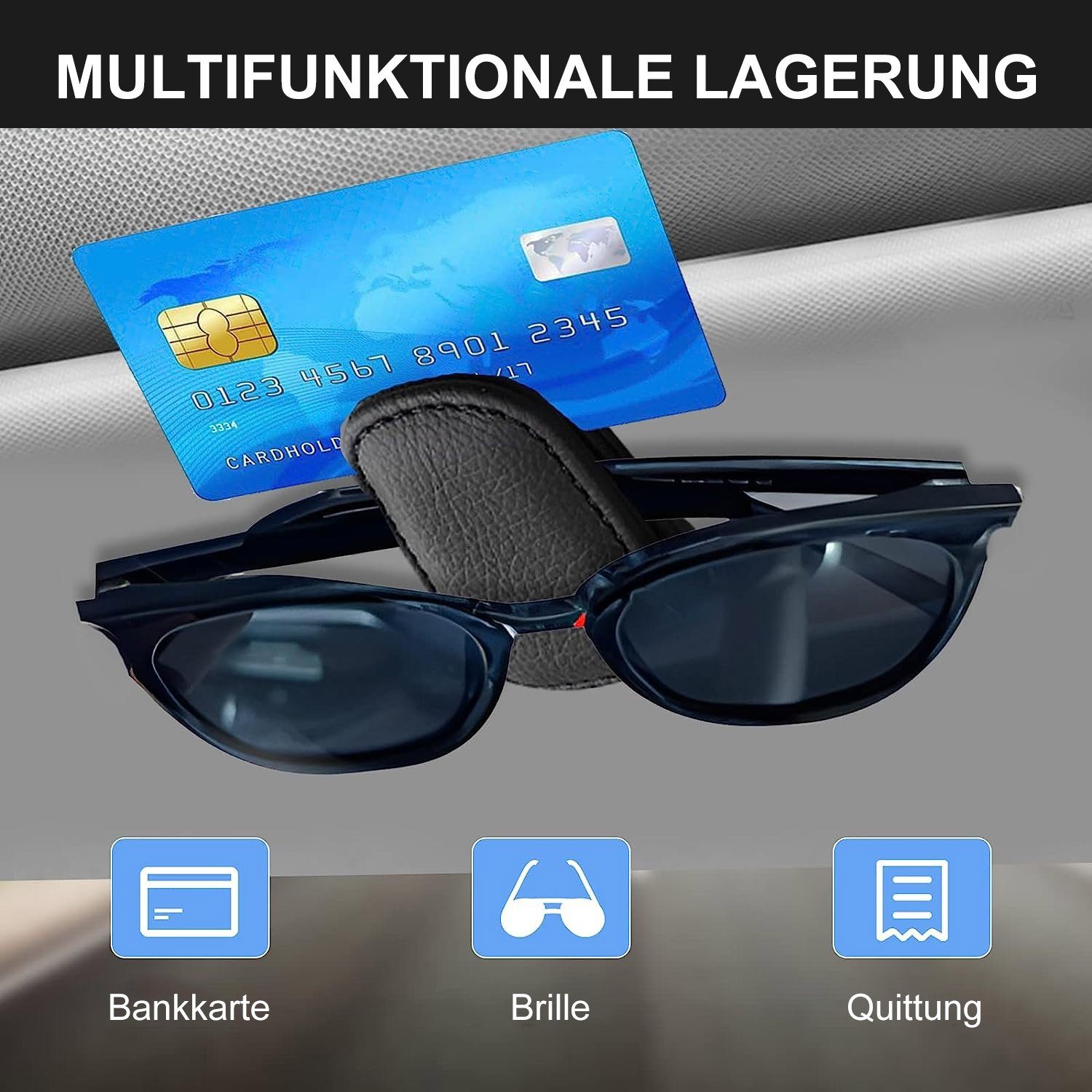 MAGICSHE Brillenetui Brillenrahmen für Autos, Auto Sonnenschirm Leder Sonnenbrille Rahmen Clip und Ticket Clip