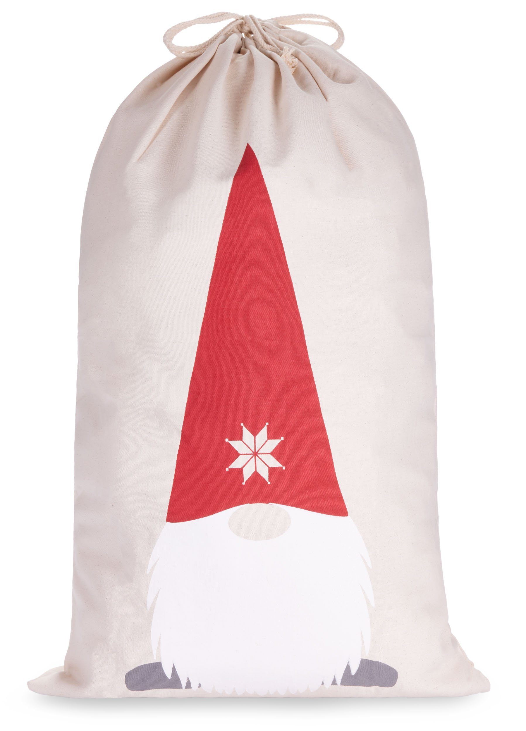 BRUBAKER Aufbewahrungstasche Weihnachtssack Gnom Zwerg - 80 cm Geschenksack (Weihnachtszwerg mit Bart und Weihnachtsmütze, 1-tlg., Weihnachten - Nikolaussack), Sack Baumwolle mit Kordel zum Verpacken von Geschenken
