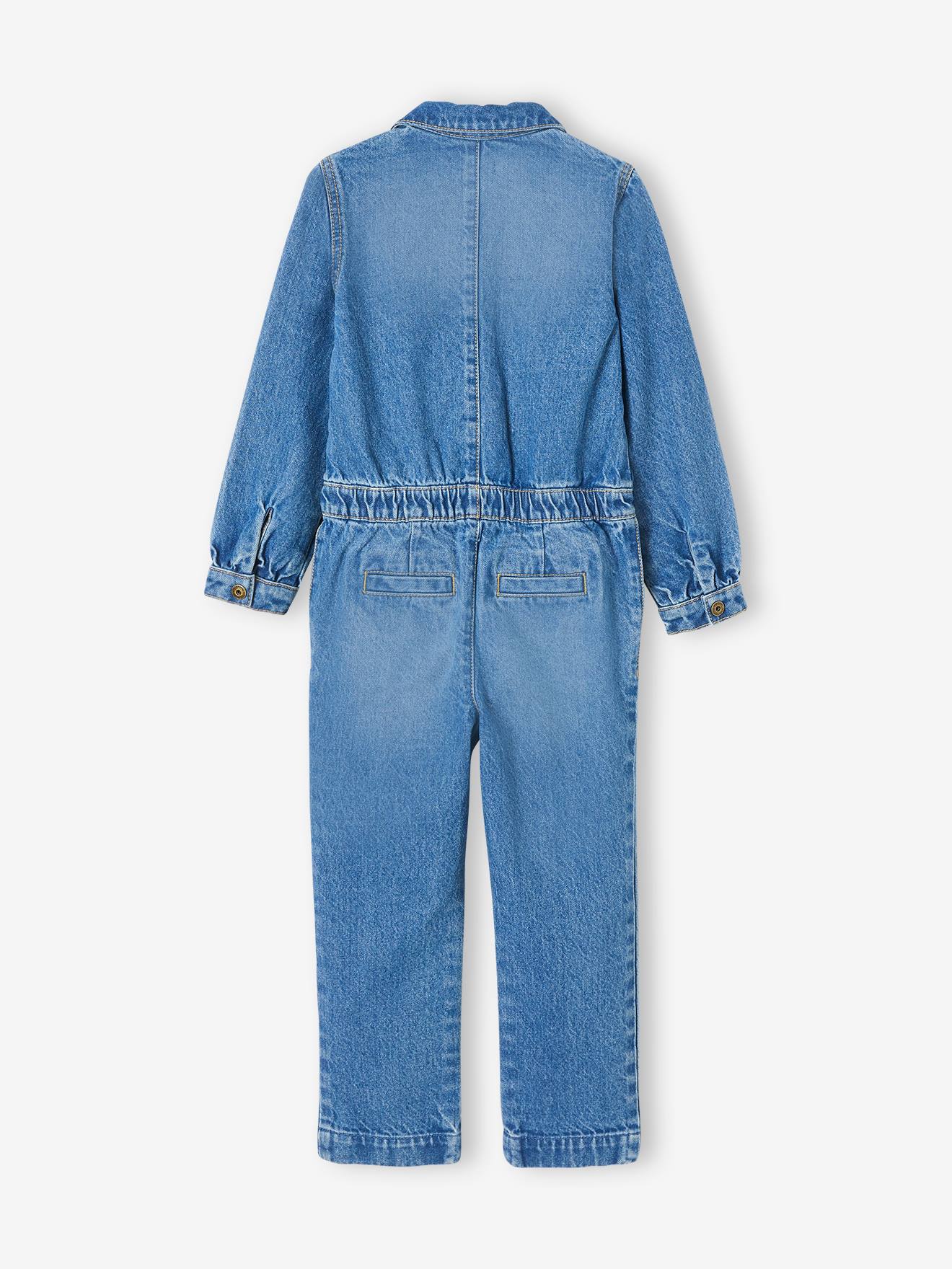 Vertbaudet Mädchen Denim-Jumpsuit, Worker-Style - blue stone