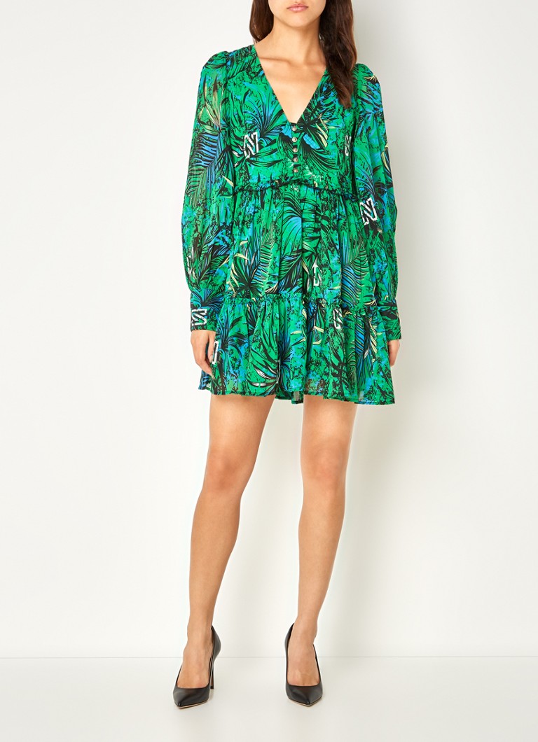 Abito corto a blusa NIKKIE Rex con stampa a foglie e volant
