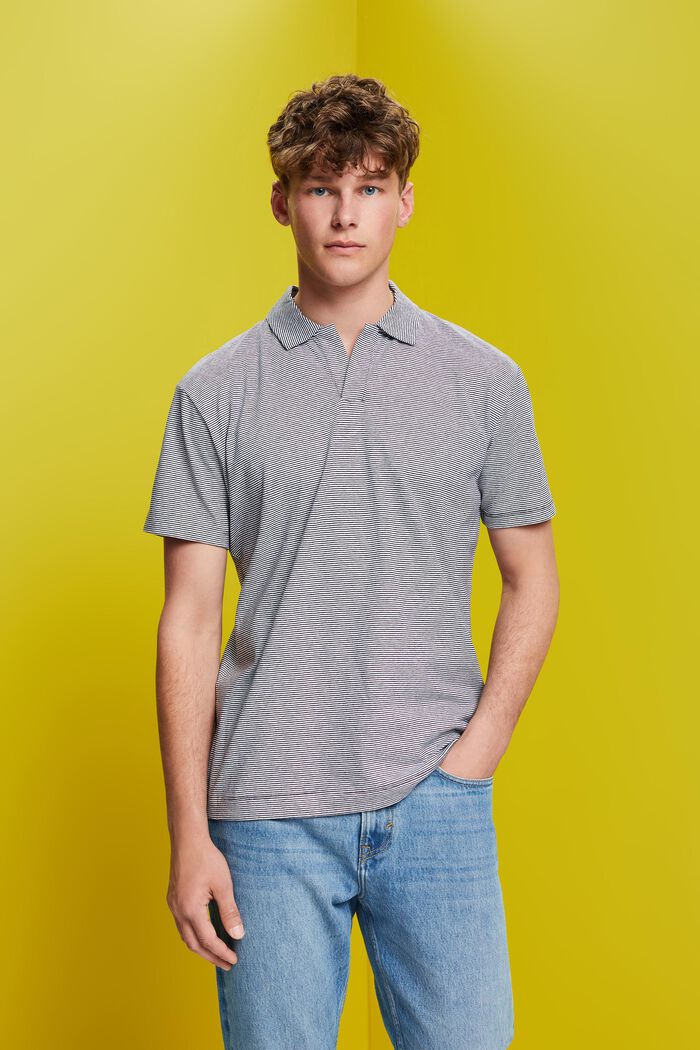Gestreiftes Jersey Poloshirt, Baumwolle-Leinen-Mix