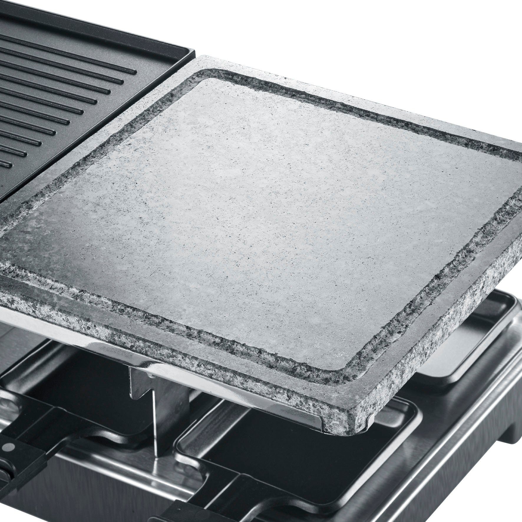 Severin Raclette RG 2376 mit Naturgrillstein und Grillplatte, 8 Raclettepfännchen, 1300 W