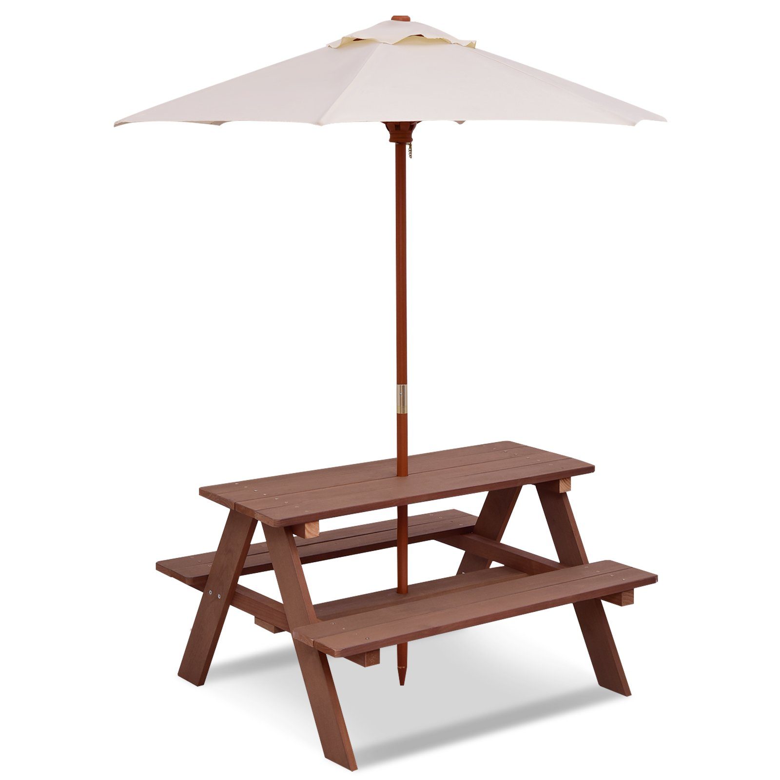 COSTWAY Garten-Kindersitzgruppe, mit abnehmbarem Sonnenschirm, 4 Sitze