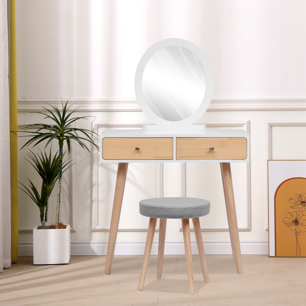 Happy Home Happy Home Schminktisch mit Spiegel, 2 Schubladen und Hocker HDT01-WEI weiß