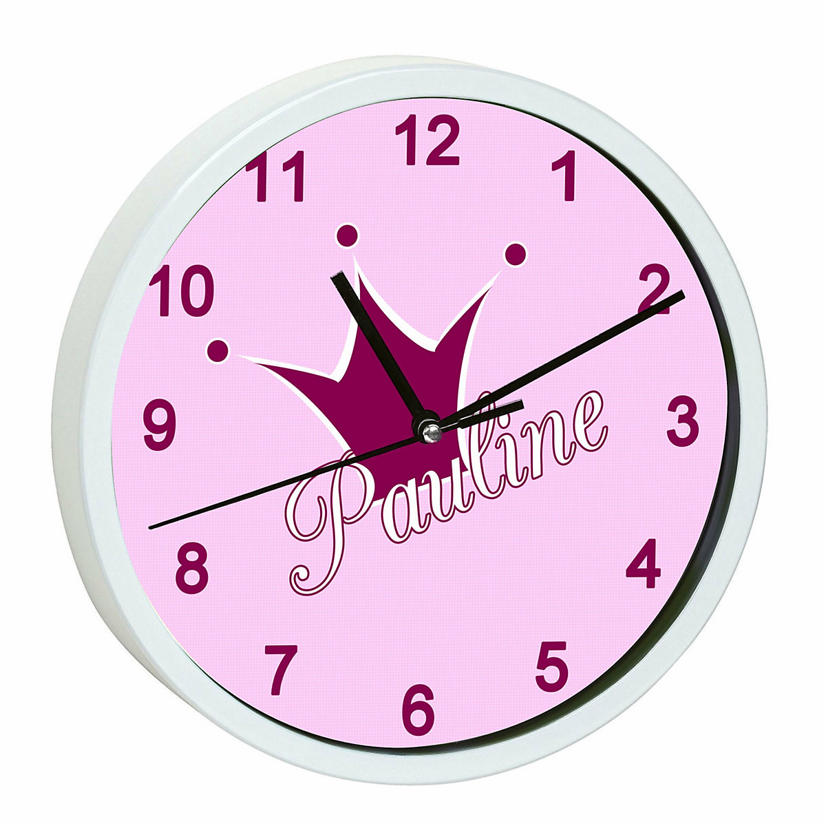 Kinder Wanduhr laufruhig personalisiert mit Name Krone rosa
