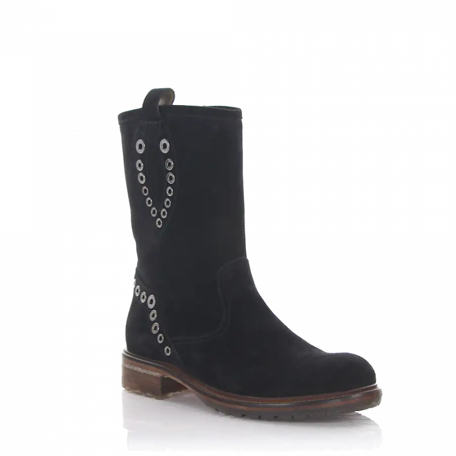 Rossano Bisconti - Stiefeletten Veloursleder Metallverzierung schwarz - schwarz