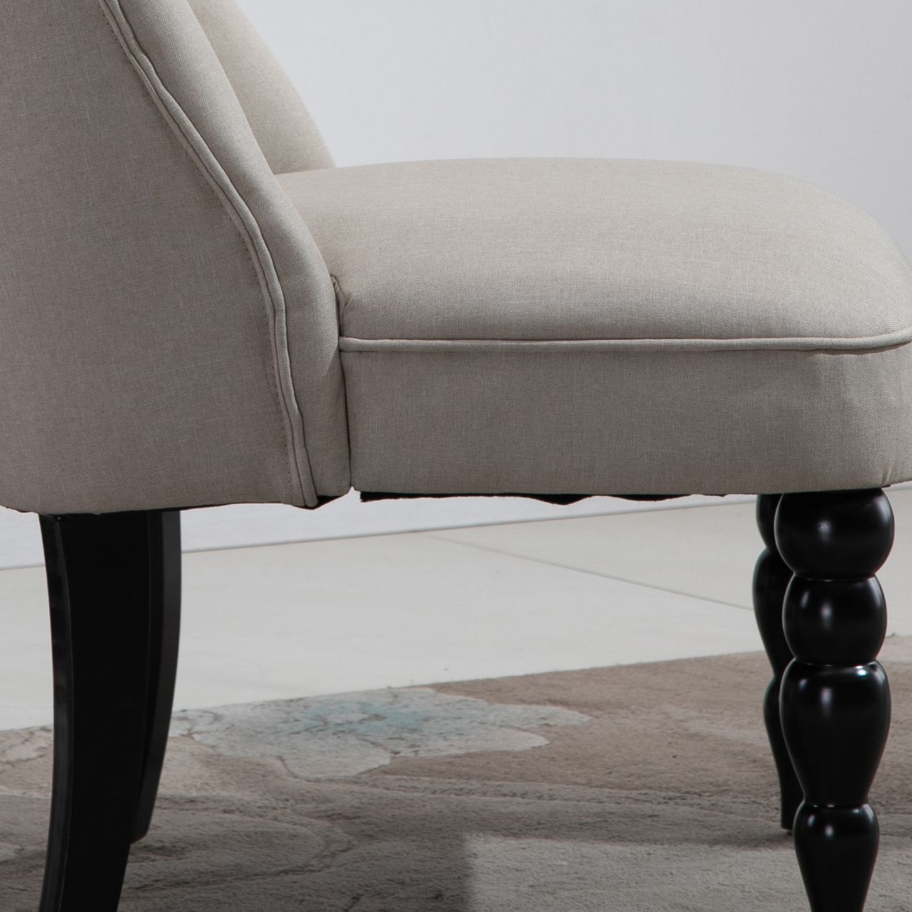 HOMCOM Relaxsessel Vintage Ruhesessel Relaxstuhl Polstersessel Esszimmerstuhl Leinenbezug Holzgestell Beige Schwarz 67 x 67 x 78 cm