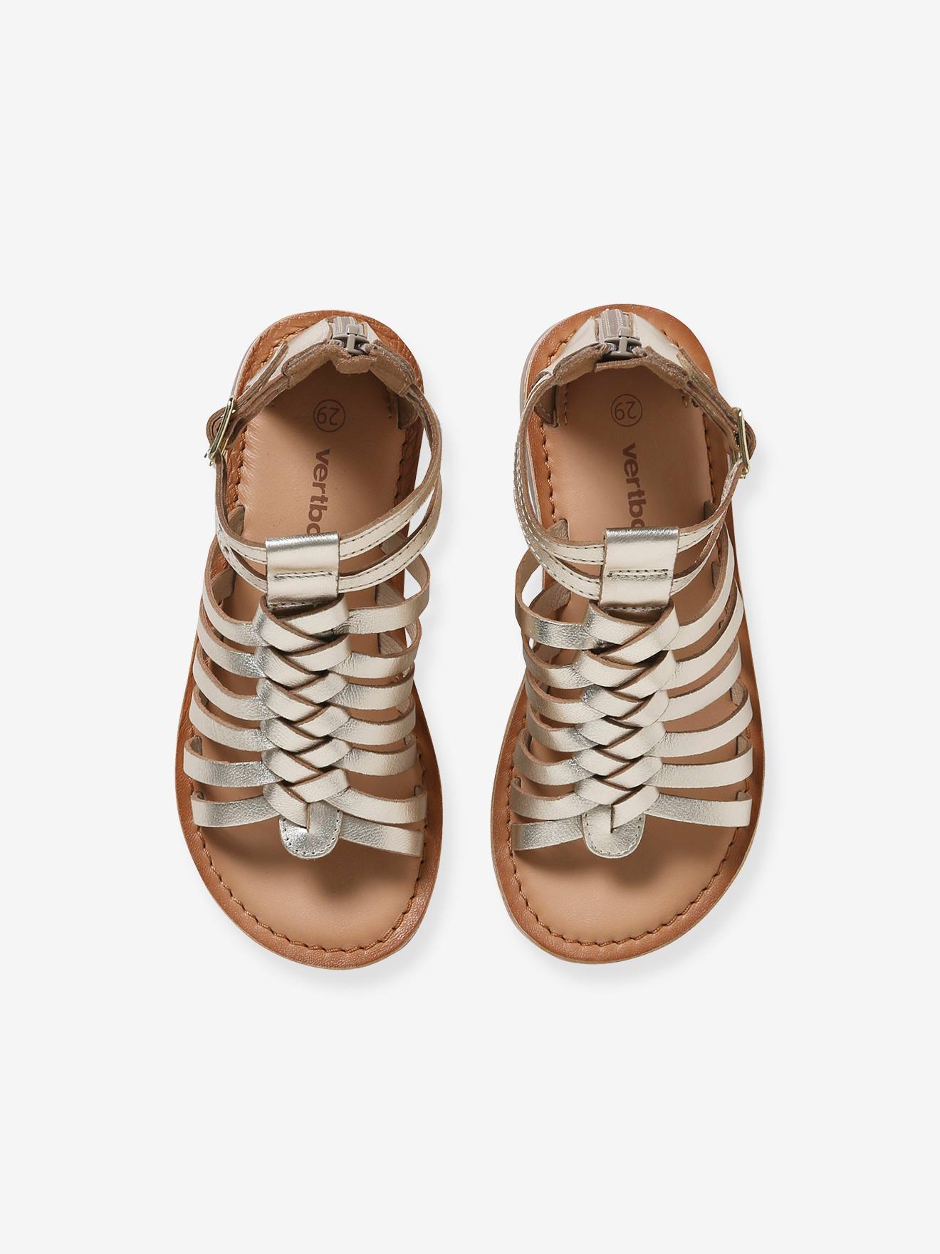 Sandales cuir fille esprit spartiates or