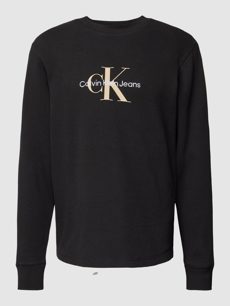 Longsleeve in Waffelstruktur mit Label-Stitching in black