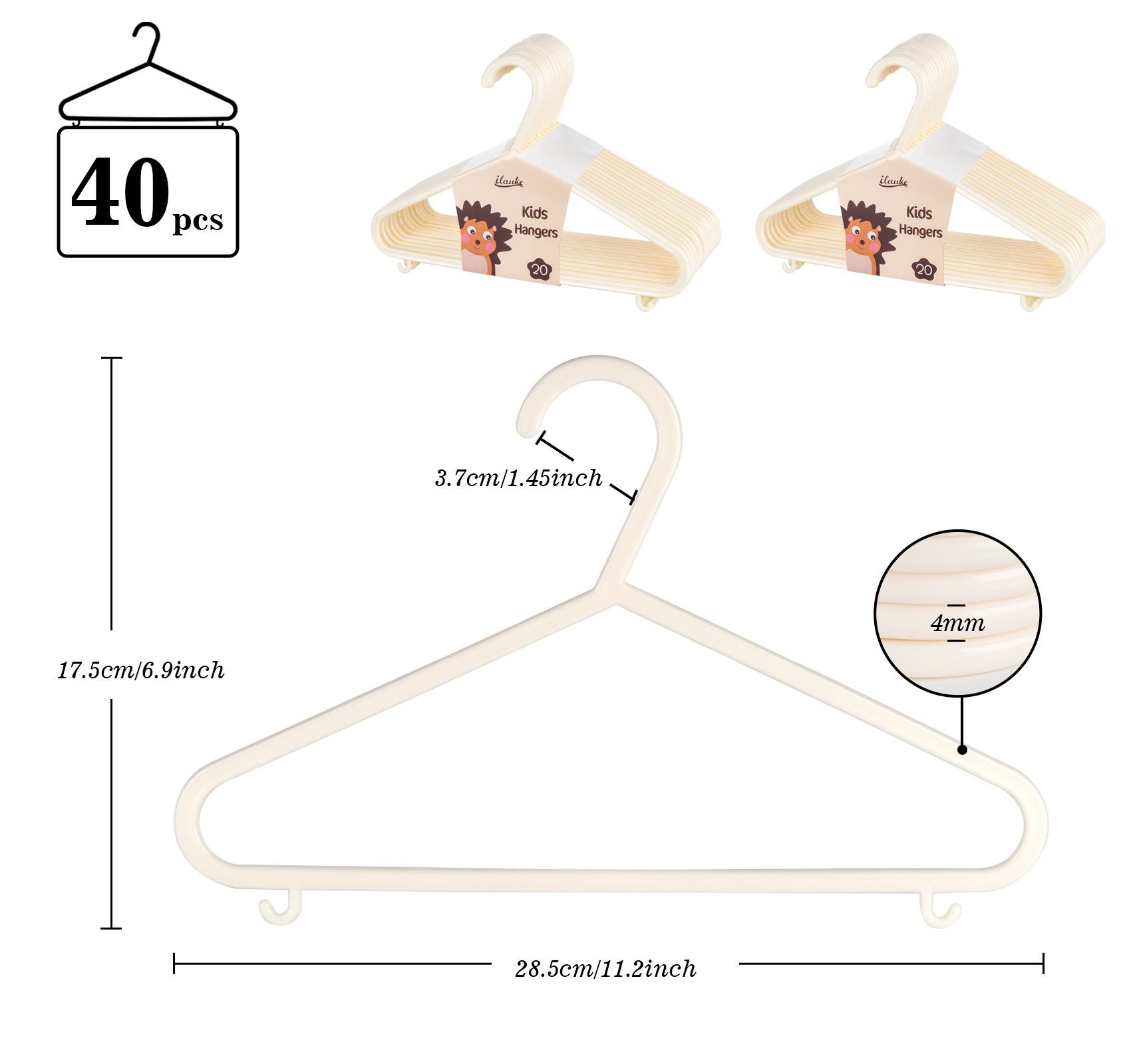 Homewit Kleiderbügel Babykleiderbügel 4mm Raumsparende Kinderkleiderbügel für Kleinkinder, (40-tlg), 28,5cm Breit, 4mm Dick, Beige