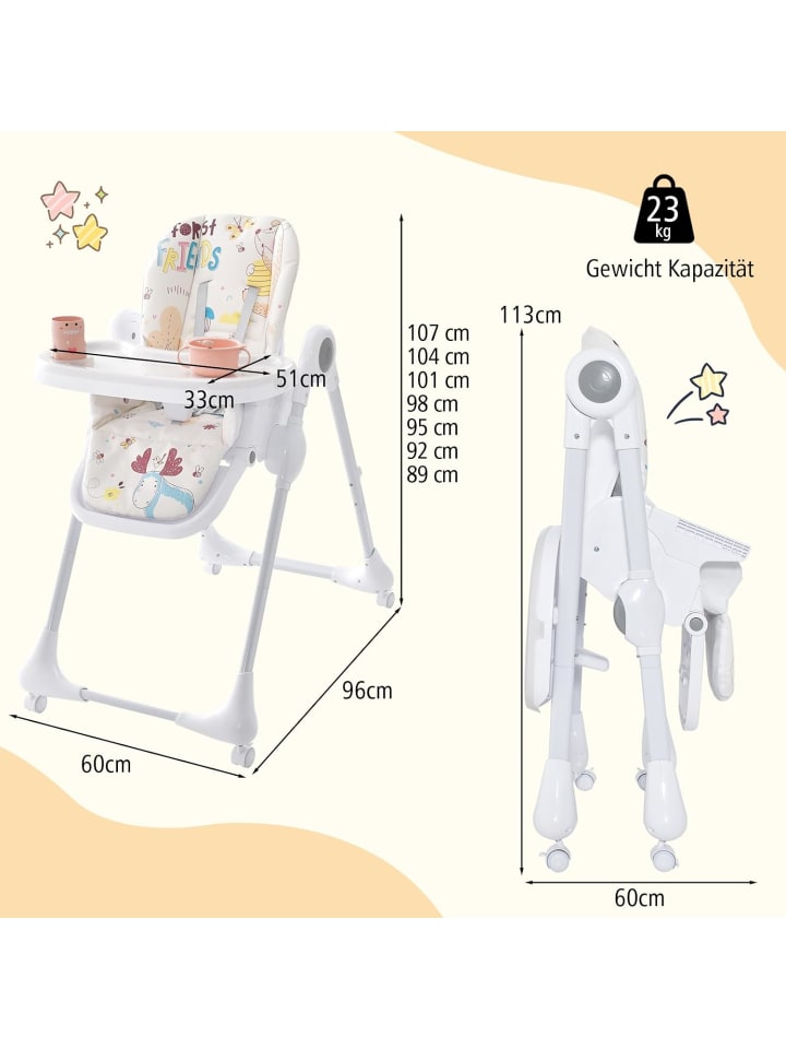 COSTWAY 3 in 1 Hochstuhl umwandelbar in Beige günstig kaufen 60 cm