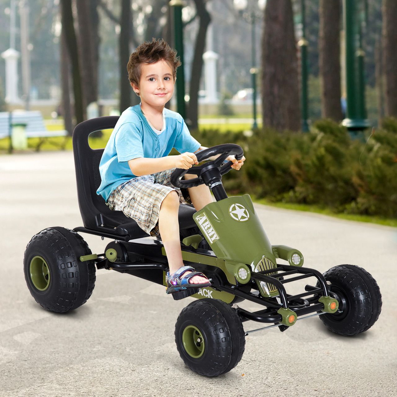 HOMCOM Go Kart Kinder Tretauto ab 3 Jahre Grün 99 x 65 x 56cm
