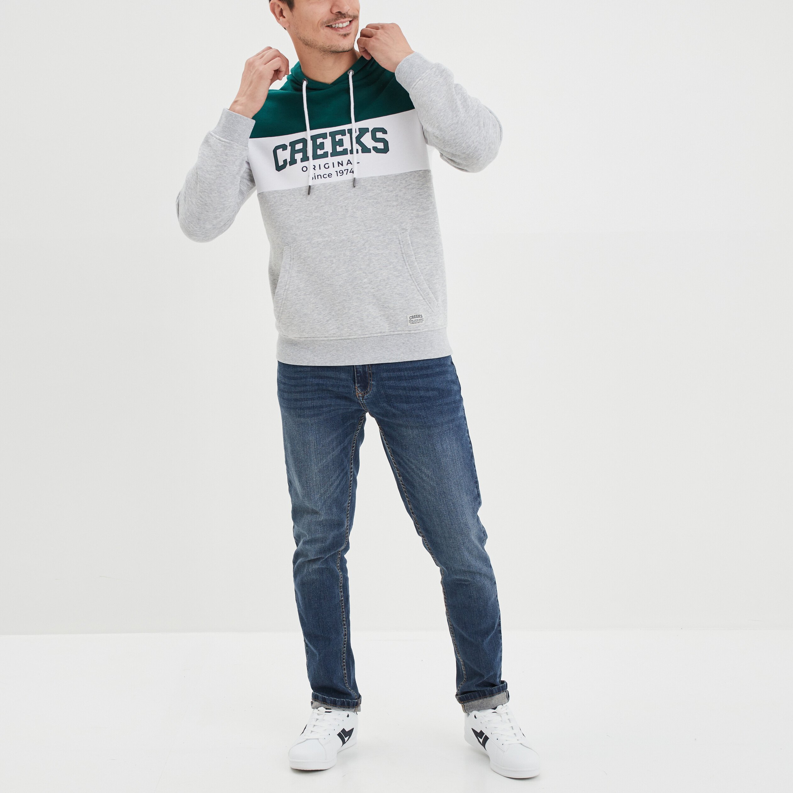 Sweat droit à capuche hoodie Creeks vert foncé homme | La Halle