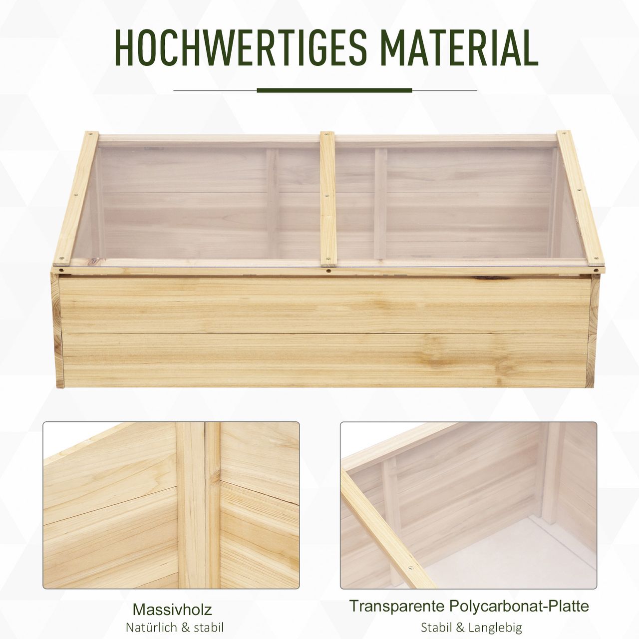 Outsunny Gewächshaus Holz Frühbeet Frühbeetkasten Natur Tanne PC-Platte 100 x 50 x 35 cm