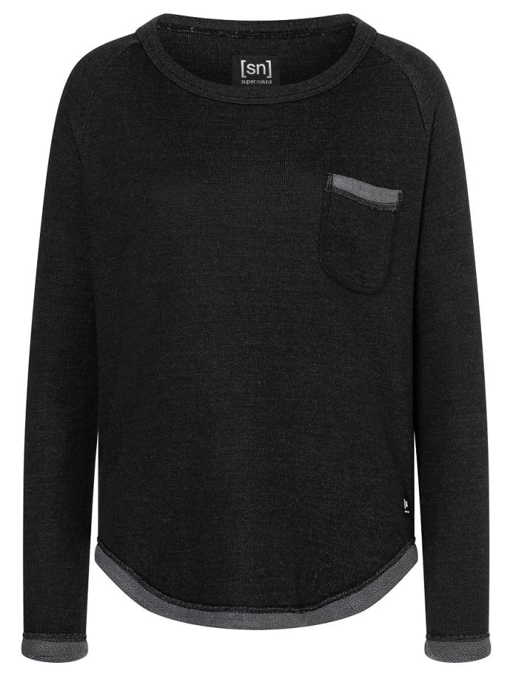 super.natural Merino Sweatshirt W KNIT CREW in schwarz günstig kaufen