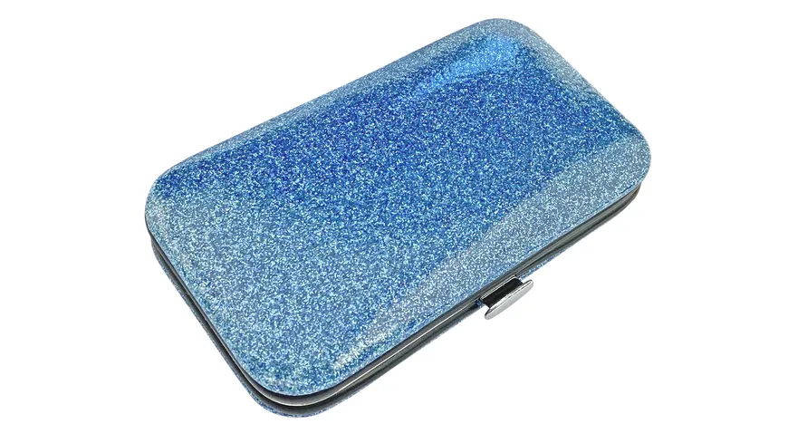Rahmenmaniküre Etui, 3-teilig, Blau, Glitzer