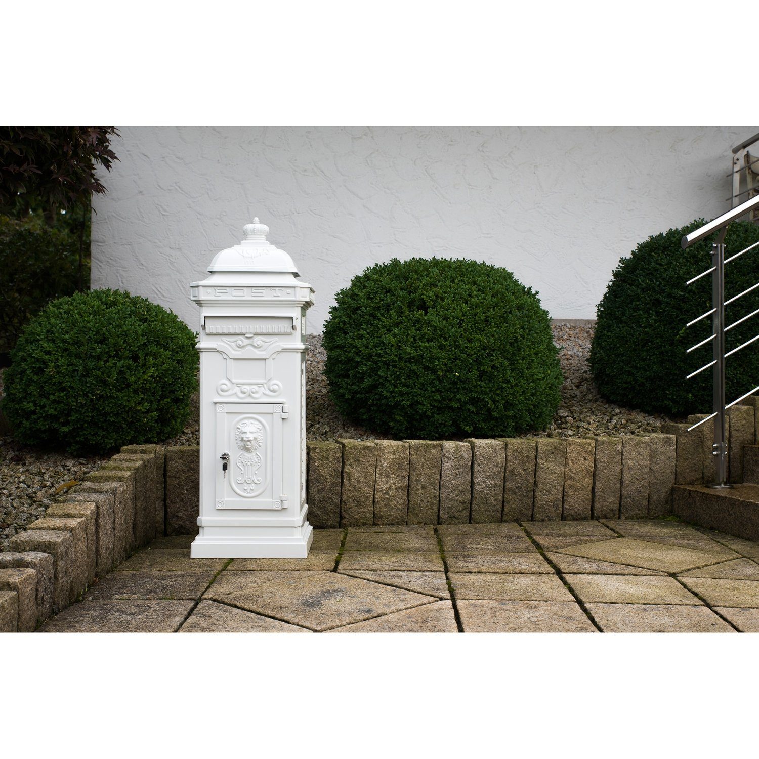 STILISTA Briefkasten Antiker englischer Standbriefkasten (inkl. 2 Schlüssel), Säulenbriefkasten, 102,5 cm, Guss-Aluminium, wetterfest, Farbwahl