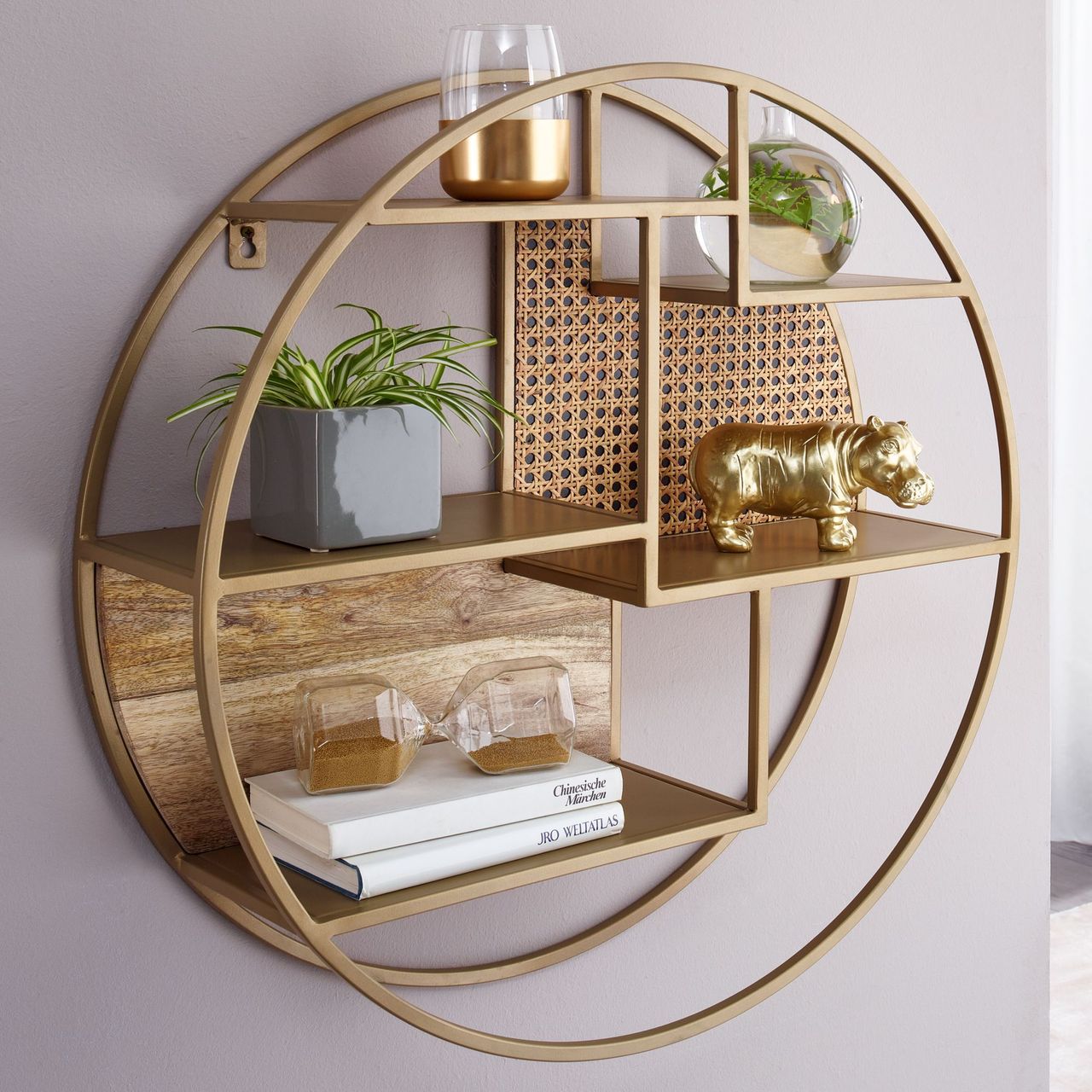 Wohnling Wandregal 62x62x17 cm Rattan Massivholz Metall