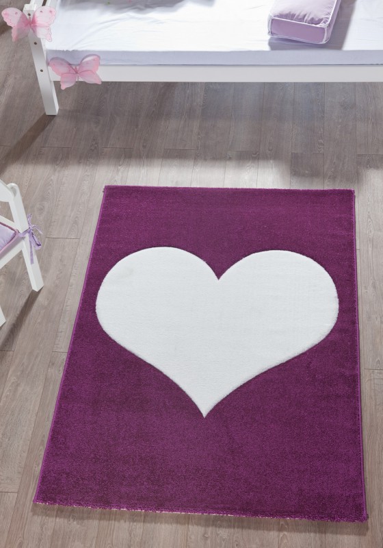 Relita Kinderteppich 170 x 120 cm, lila - Herz/weiß