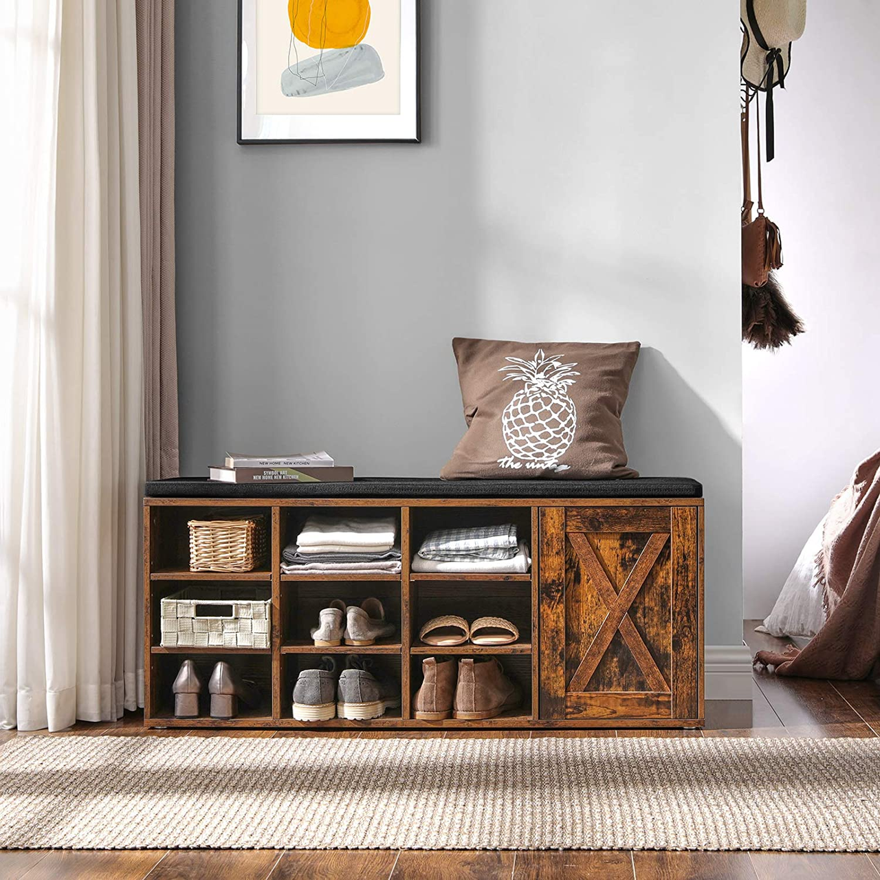 Vasagle Schuhbank, 110x30x48cm, Rustikales Braun