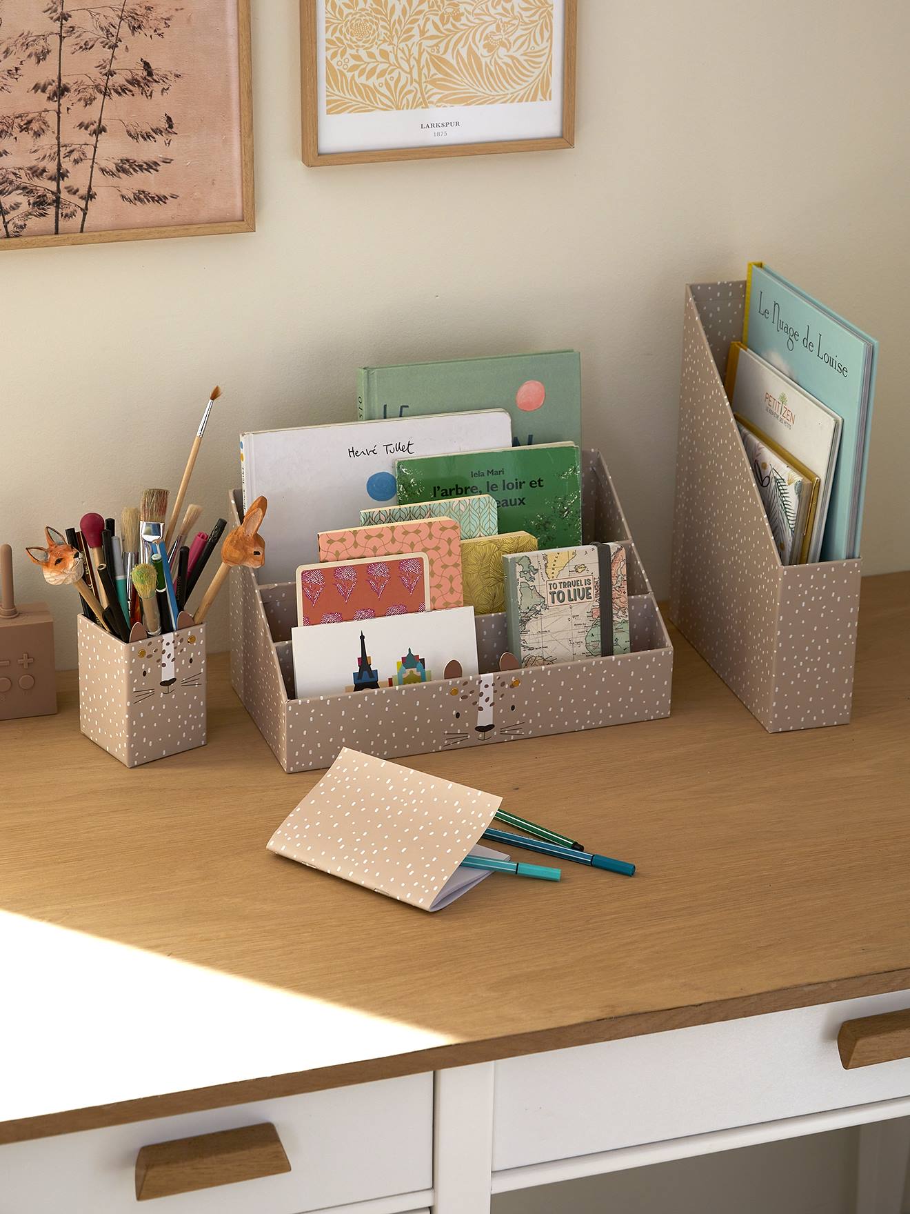 Set rangement bureau Tigre beige poudré