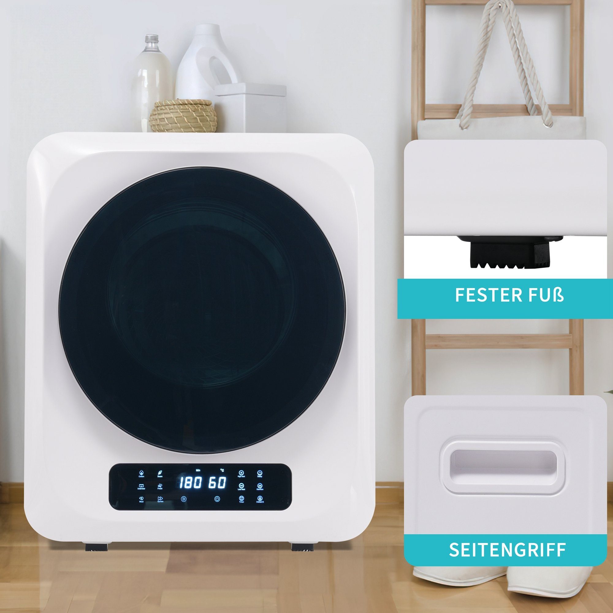 OKA Balkonwäschetrockner Abluft-Gastrockner, Edelstahltrockner, 2,5 kg, eigentlich max. 4 kg, 850 W, Multi-Filtration, 6 Funktionen. Überhitzungsschutz